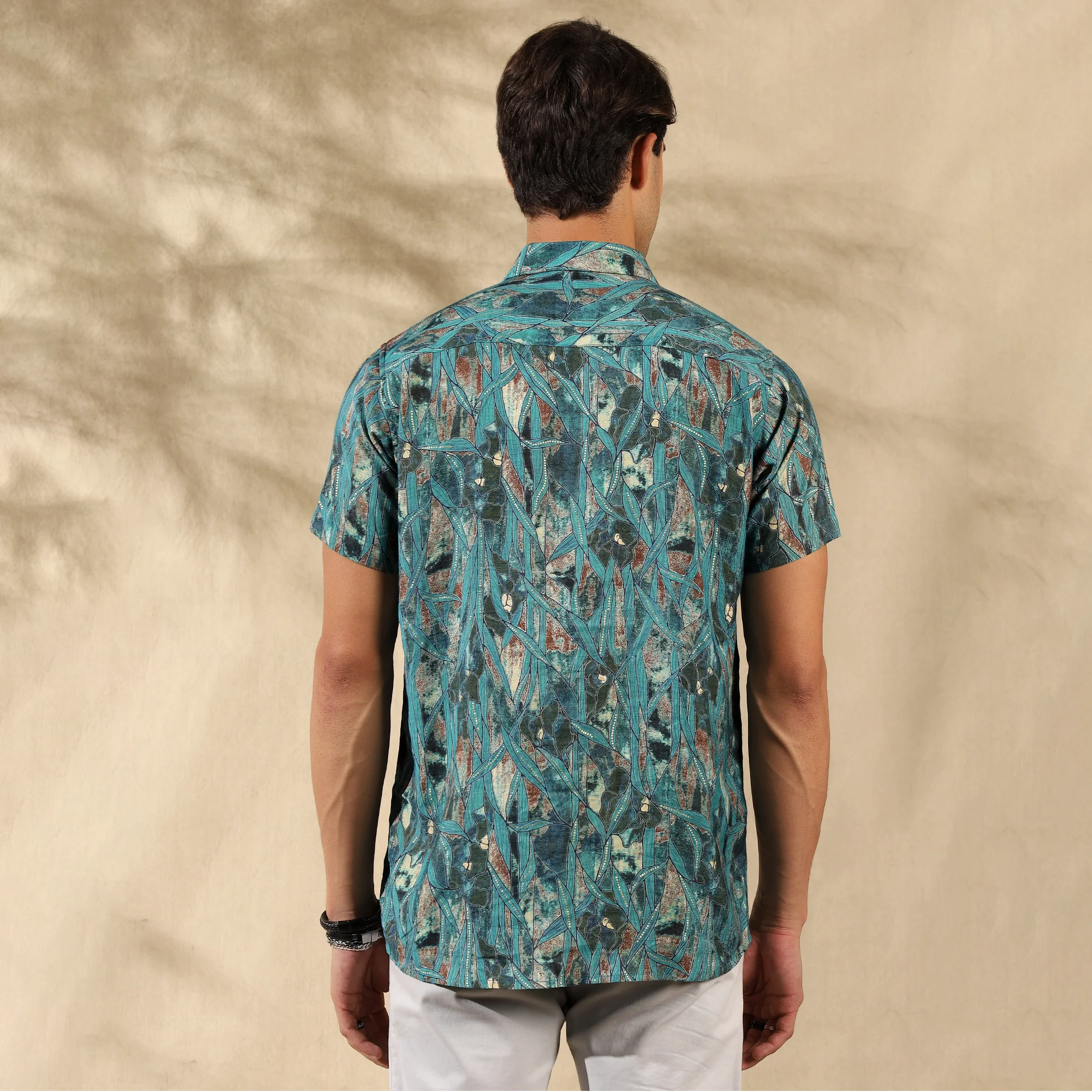 BLUE HALF CASUAL PRINTED COTTON SHIRT REGULAR FIT FOR MEN - Image 3