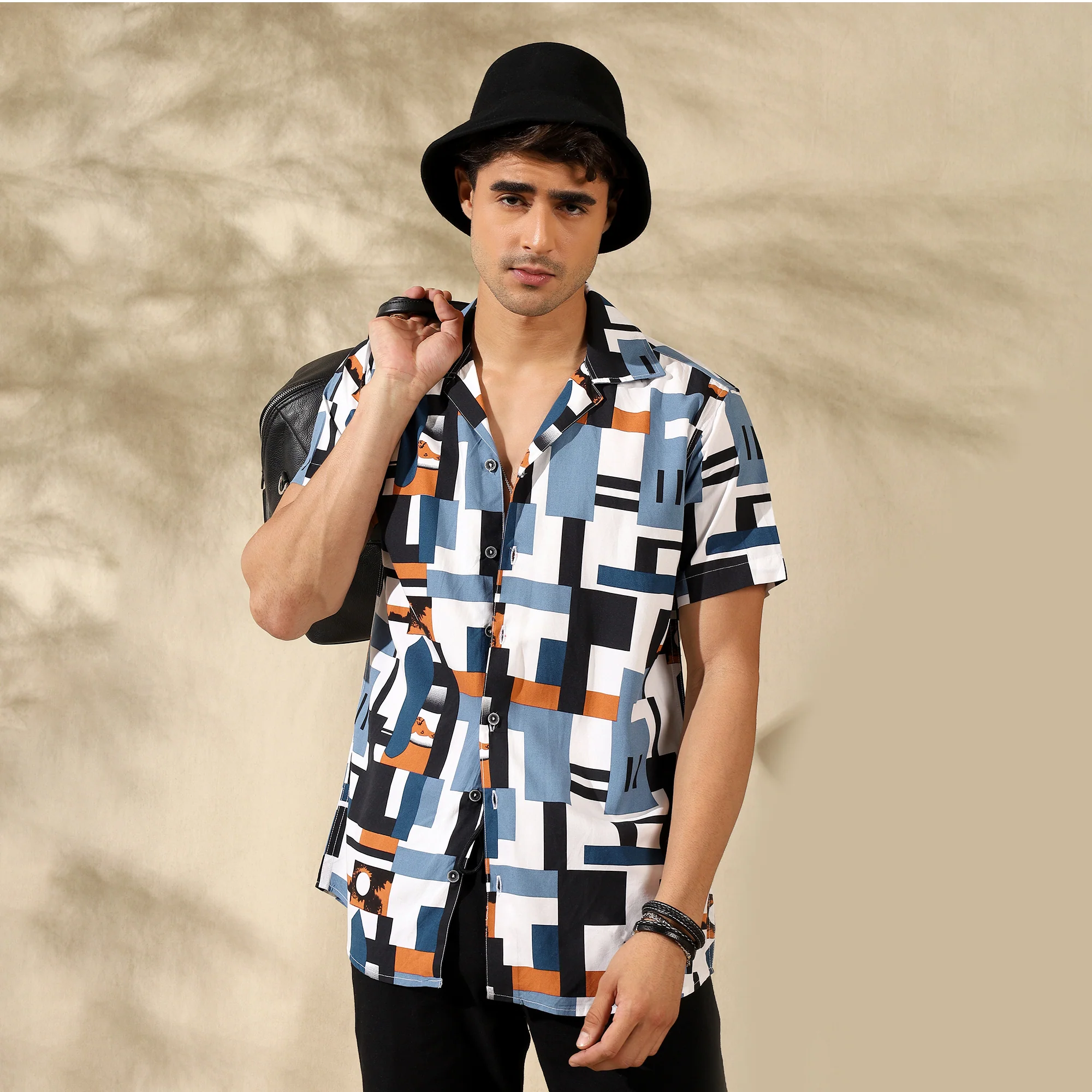 BLUE HALF CASUAL PRINTED COTTON SHIRT REGULAR FIT FOR MEN - Image 3