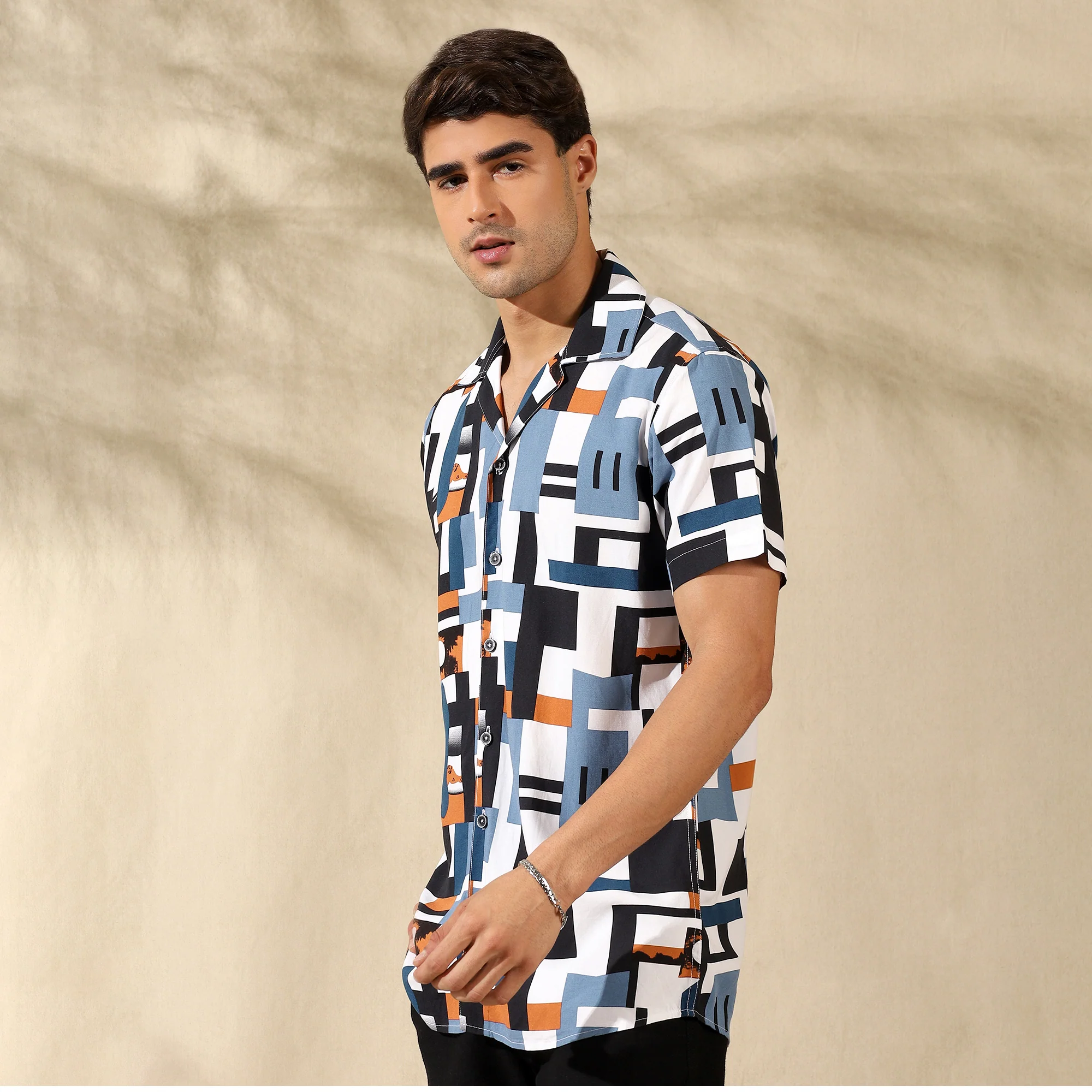 BLUE HALF CASUAL PRINTED COTTON SHIRT REGULAR FIT FOR MEN - Image 5