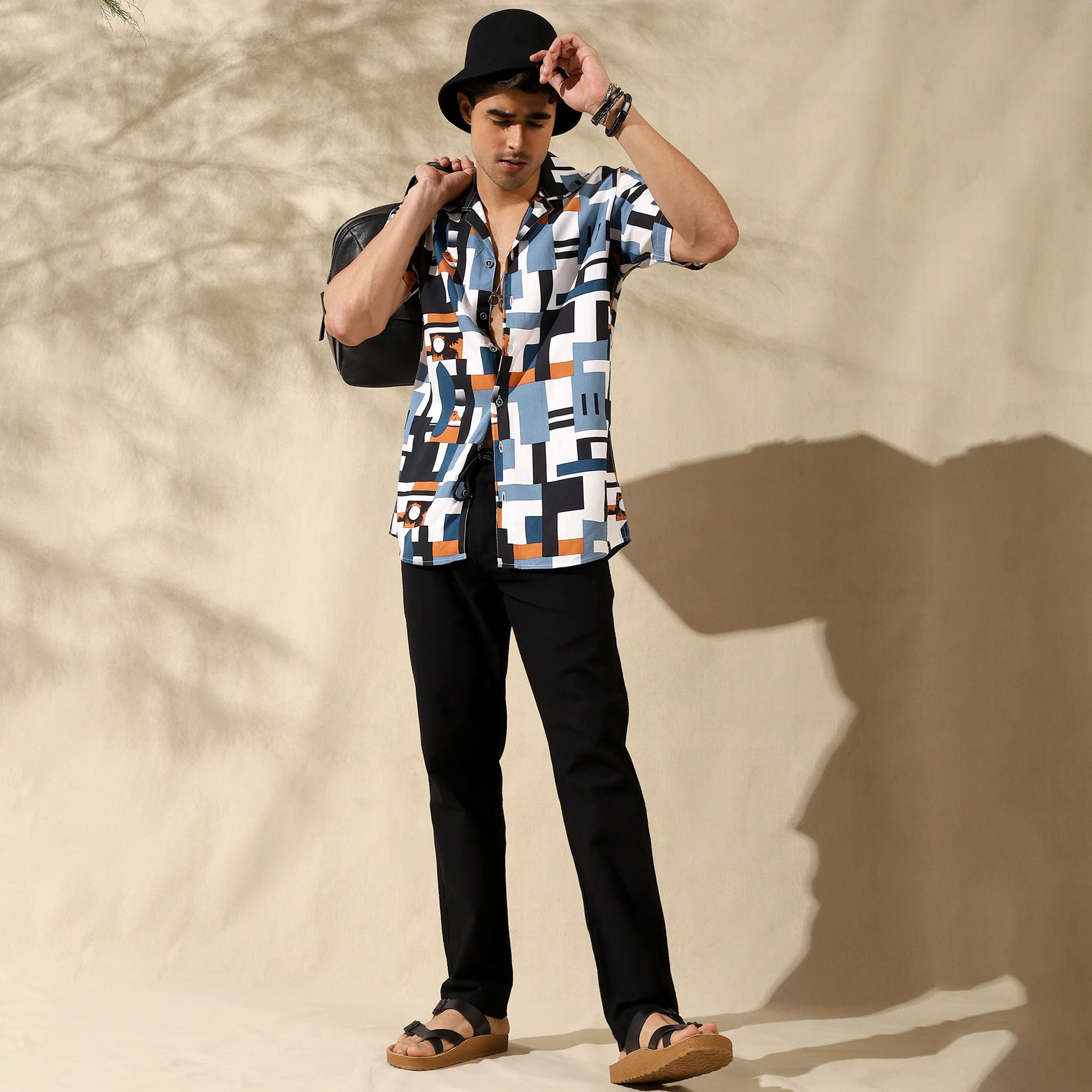 BLUE HALF CASUAL PRINTED COTTON SHIRT REGULAR FIT FOR MEN - Image 6