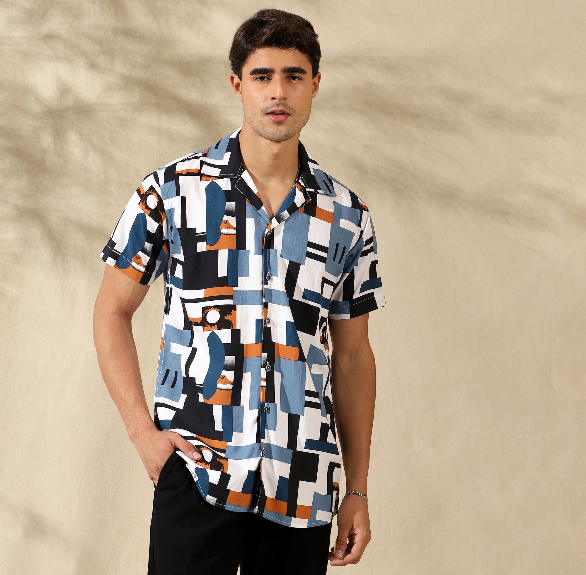 BLUE HALF CASUAL PRINTED COTTON SHIRT REGULAR FIT FOR MEN - Image 7