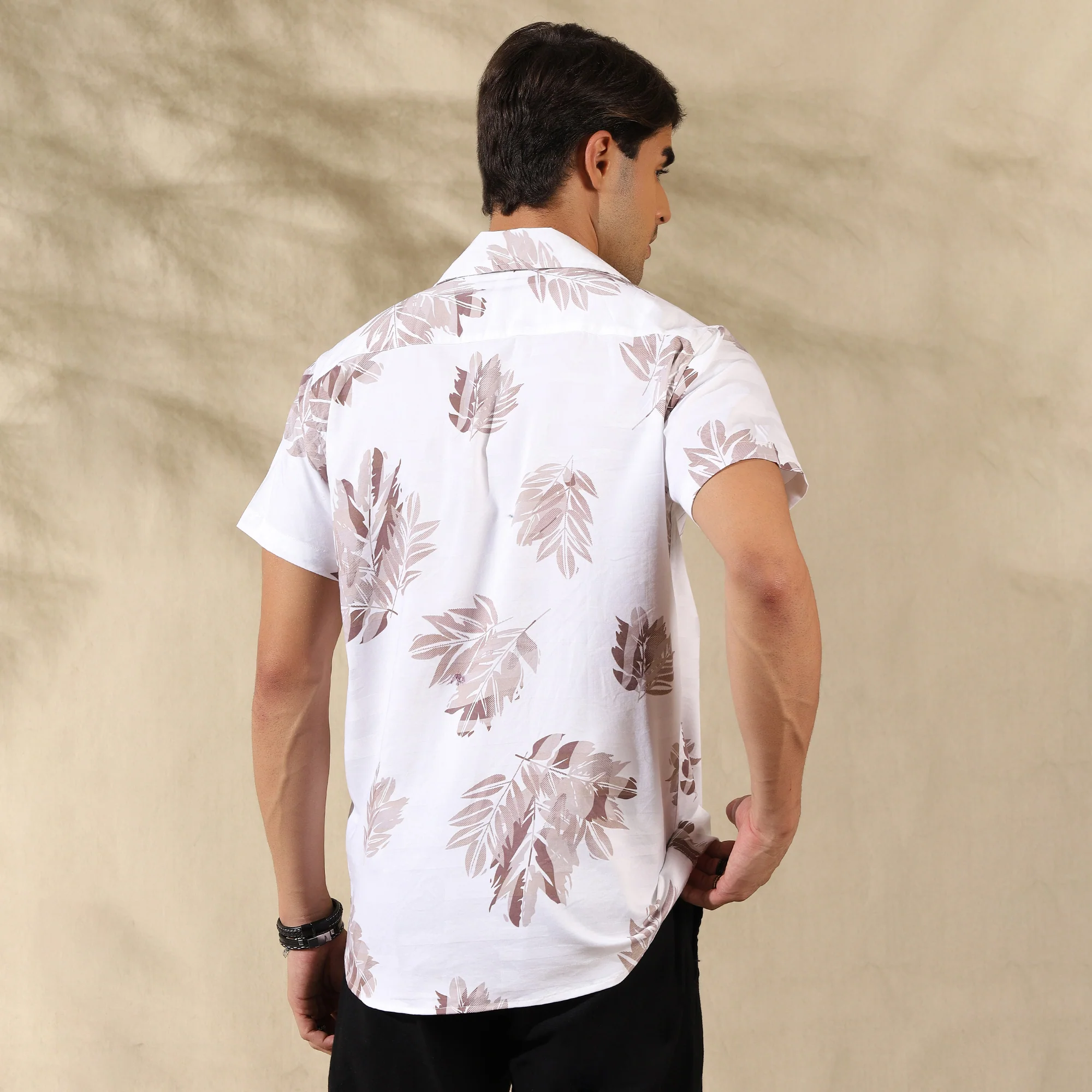 BROWN HALF CASUAL PRINTED COTTON SHIRT REGULAR FIT FOR MEN - Image 3
