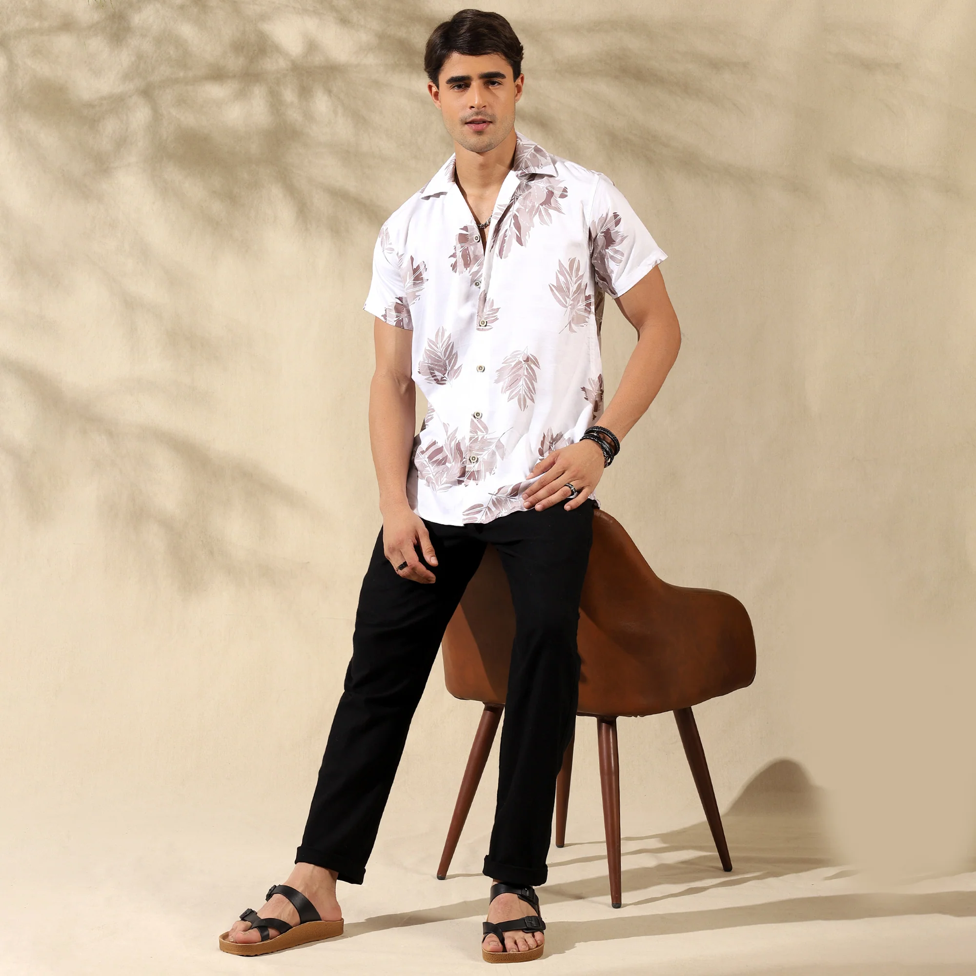 BROWN HALF CASUAL PRINTED COTTON SHIRT REGULAR FIT FOR MEN - Image 4