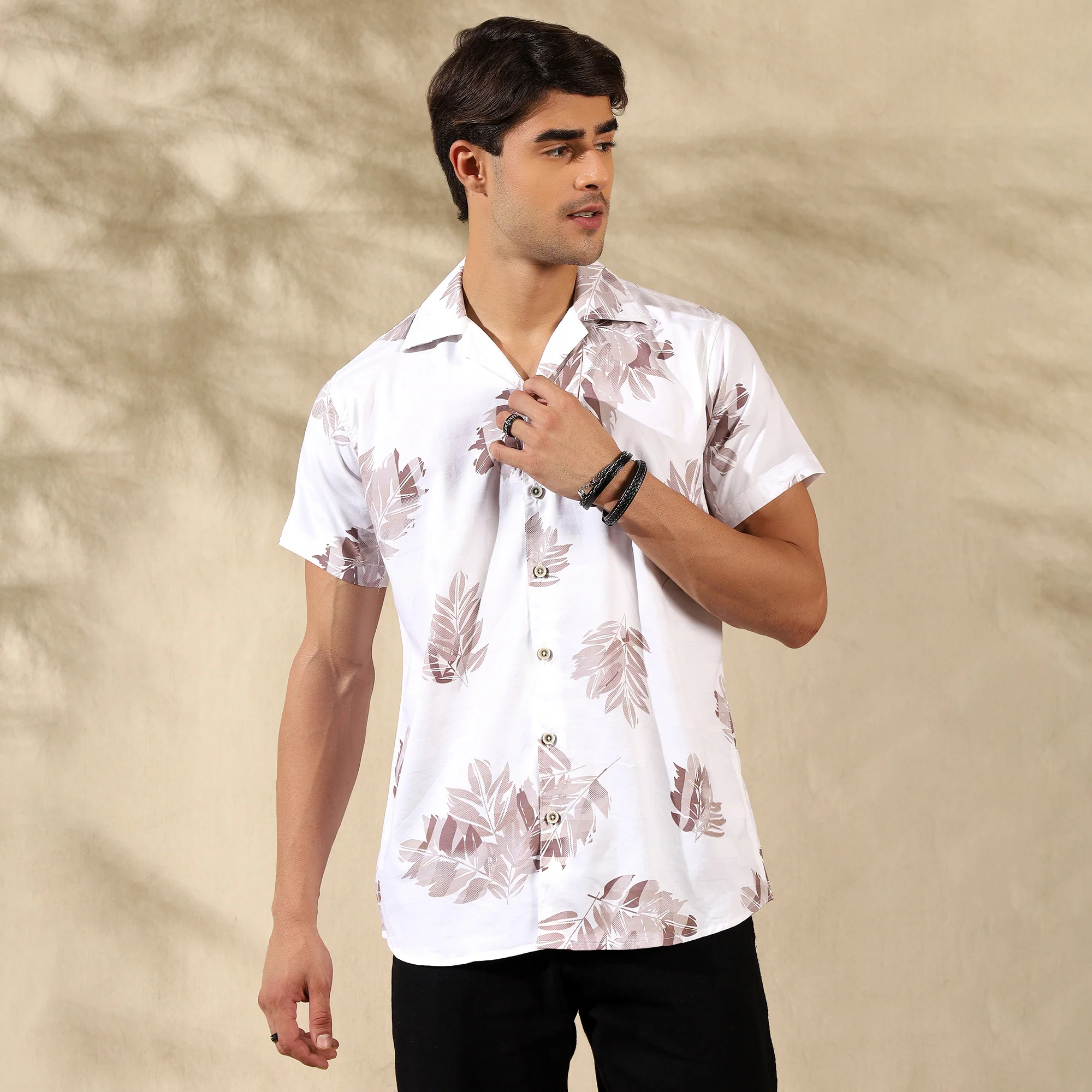 BROWN HALF CASUAL PRINTED COTTON SHIRT REGULAR FIT FOR MEN - Image 5