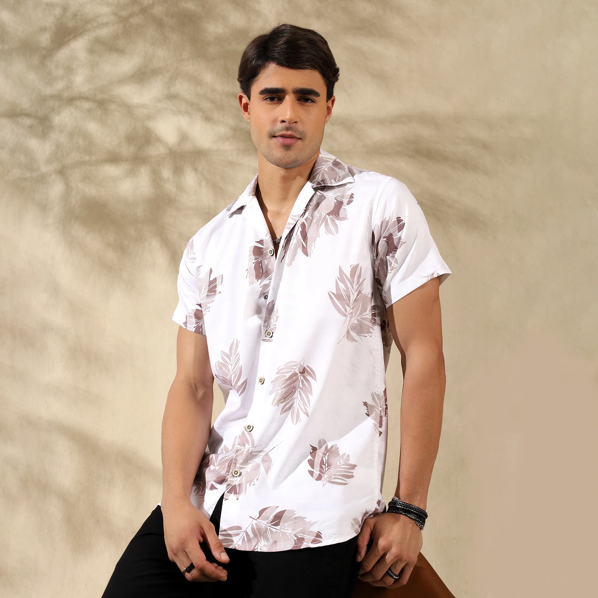 BROWN HALF CASUAL PRINTED COTTON SHIRT REGULAR FIT FOR MEN - Image 6