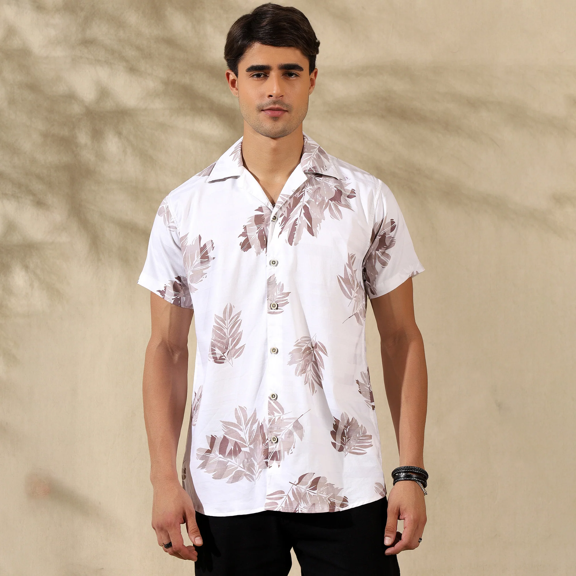 BROWN HALF CASUAL PRINTED COTTON SHIRT REGULAR FIT FOR MEN - Image 7