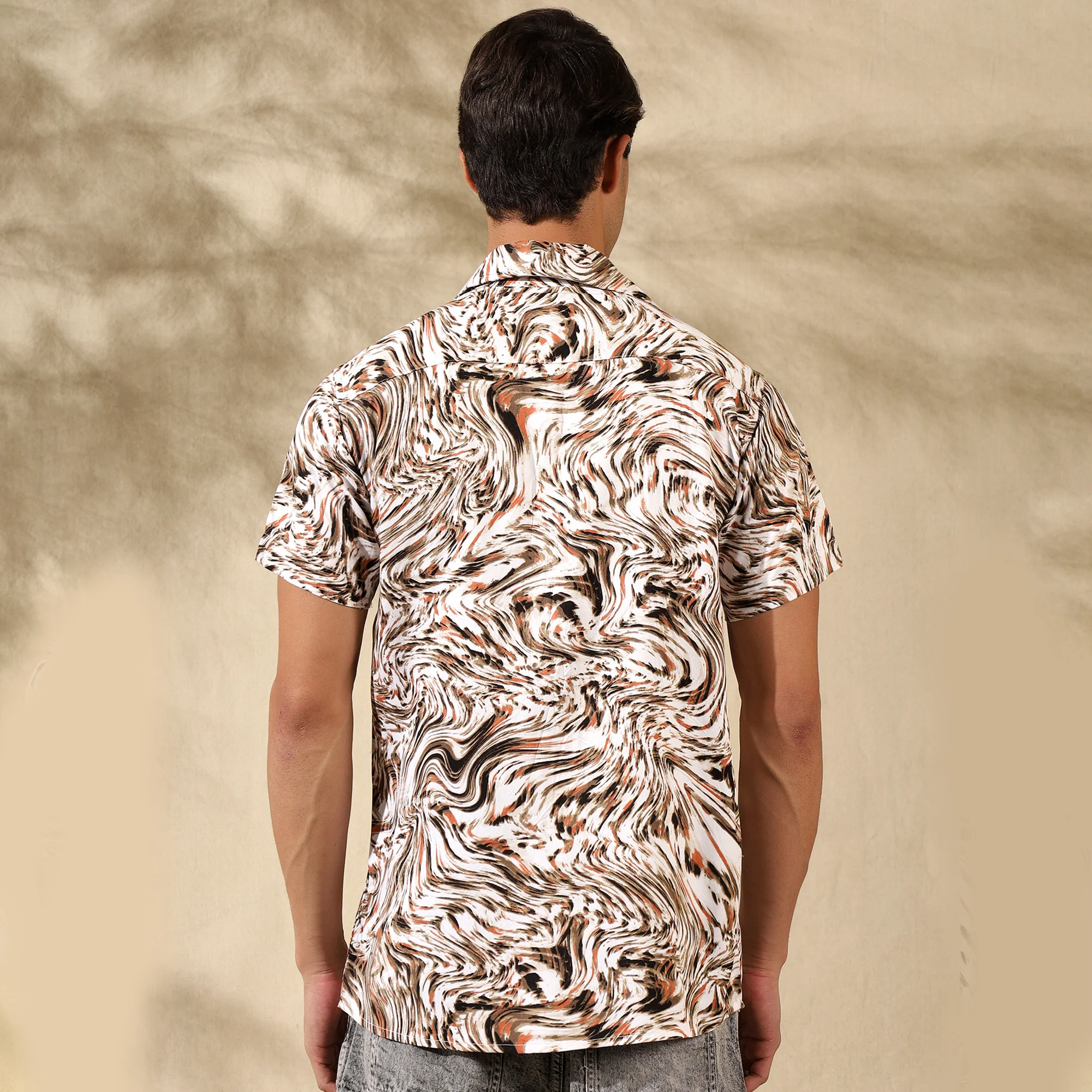 BROWN HALF CASUAL PRINTED COTTON SHIRT REGULAR FIT FOR MEN - Image 3