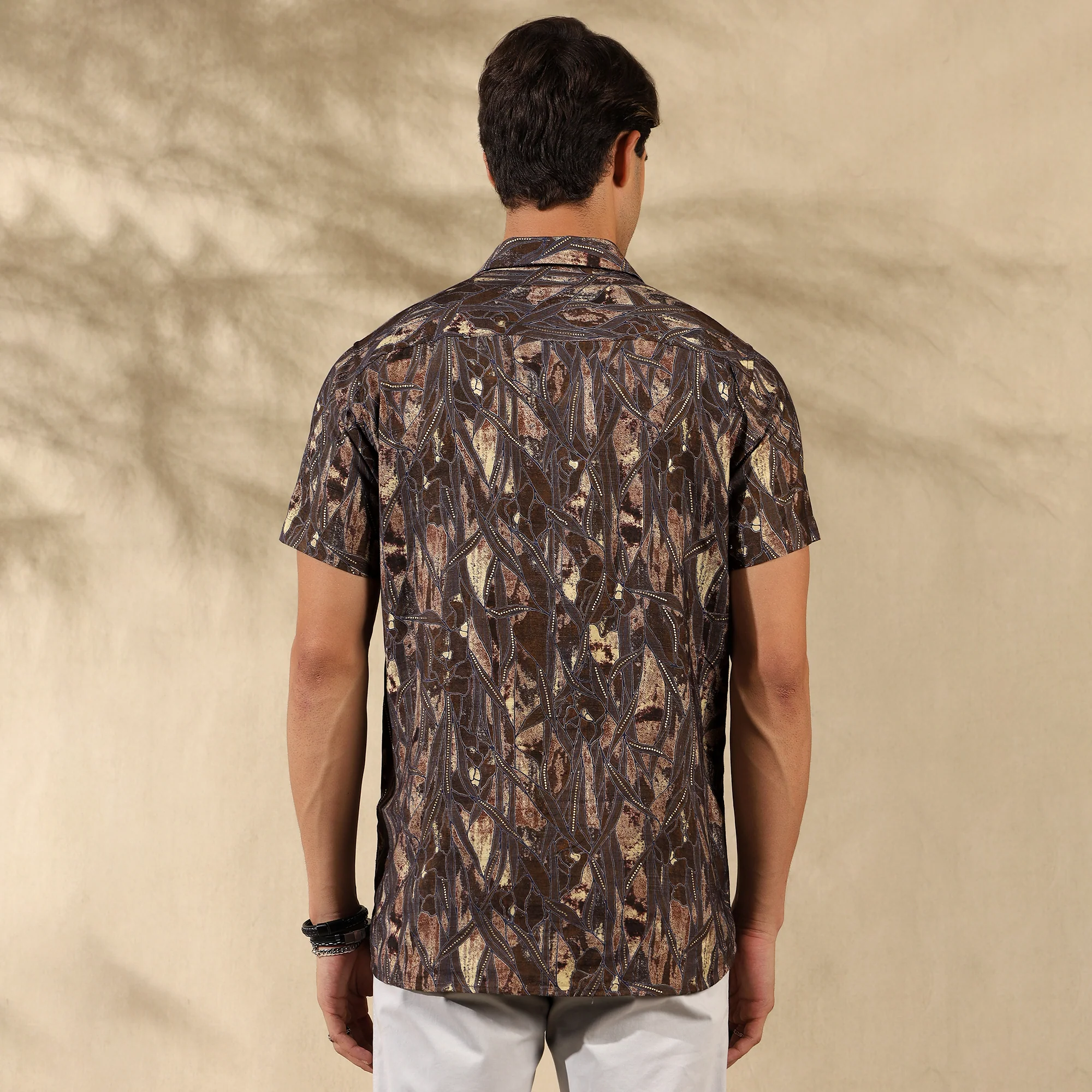 BROWN HALF CASUAL PRINTED COTTON SHIRT REGULAR FIT FOR MEN - Image 3