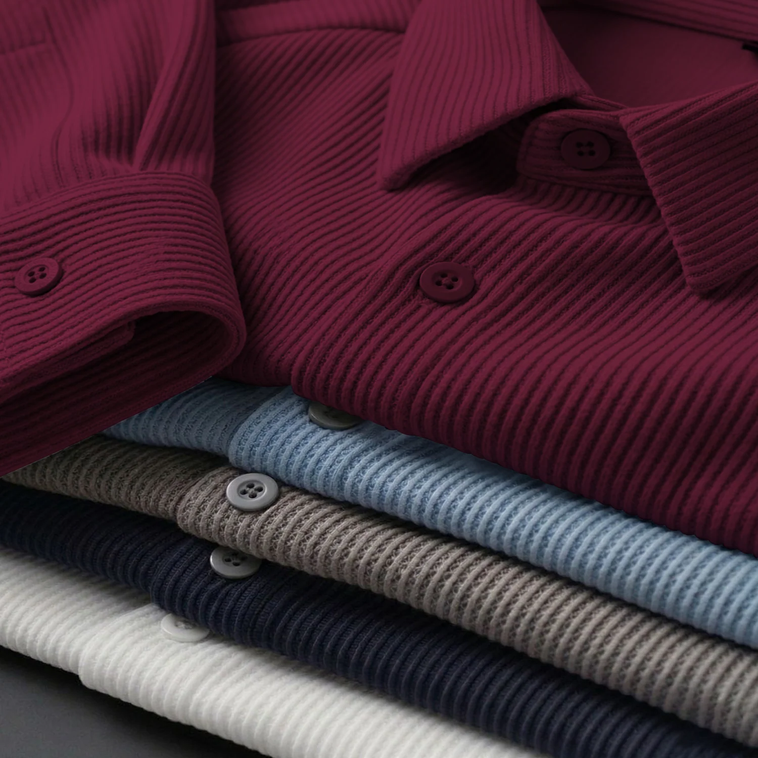 Corduroy Inspired Self-Cord Casual Shirts for Men Blended Fabric - Wine - Image 4