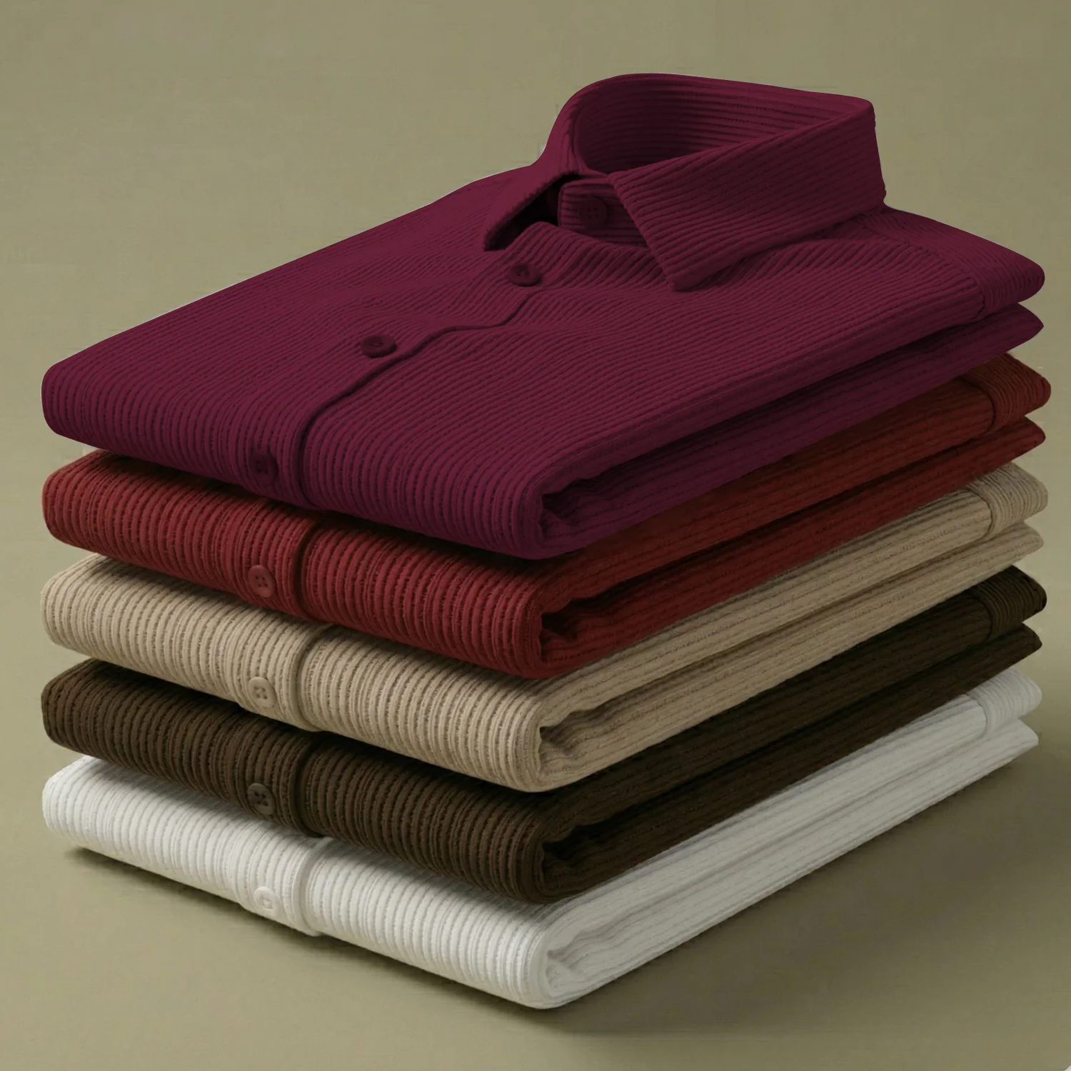Corduroy Inspired Self-Cord Casual Shirts for Men Blended Fabric - Wine - Image 5