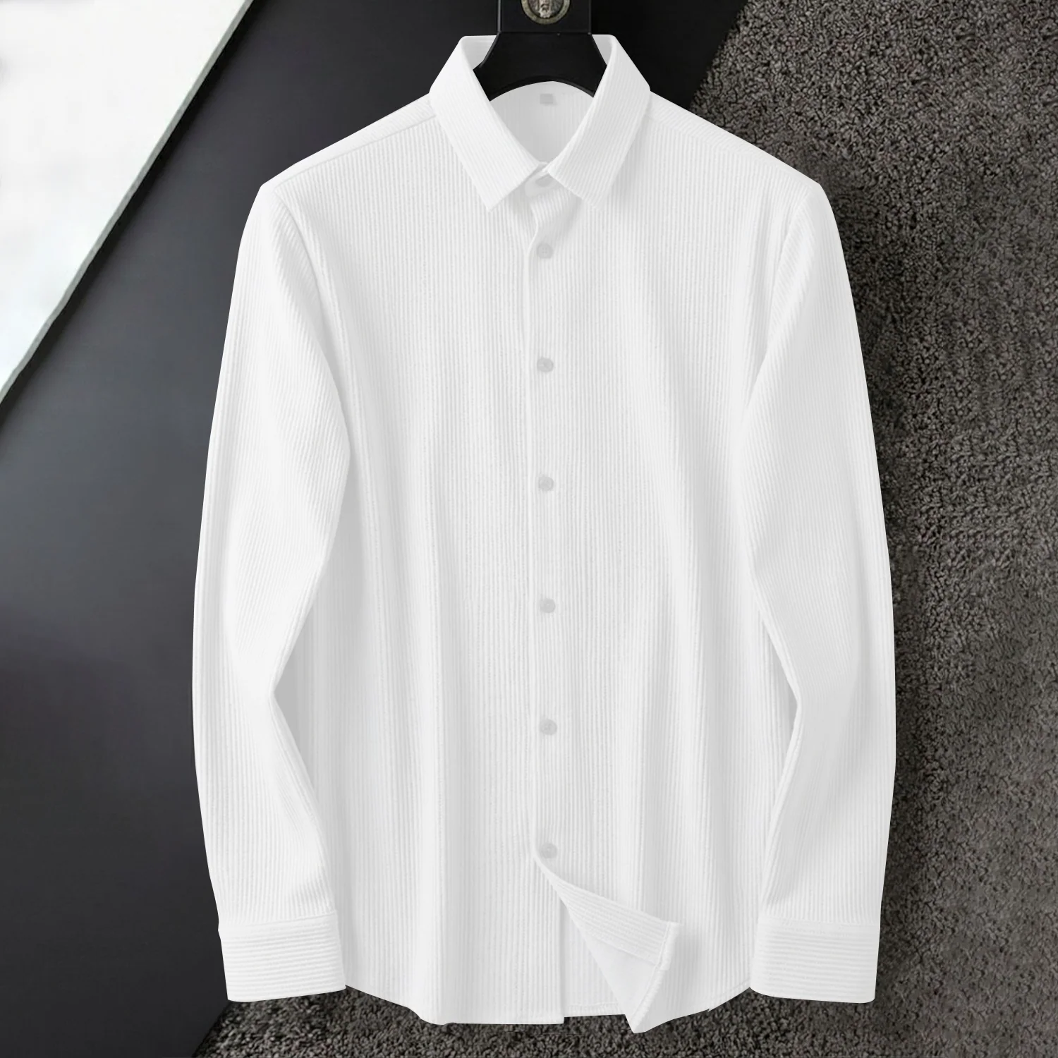 Corduroy Inspired Self-Cord Casual Shirts for Men Blended Fabric - White - Image 3