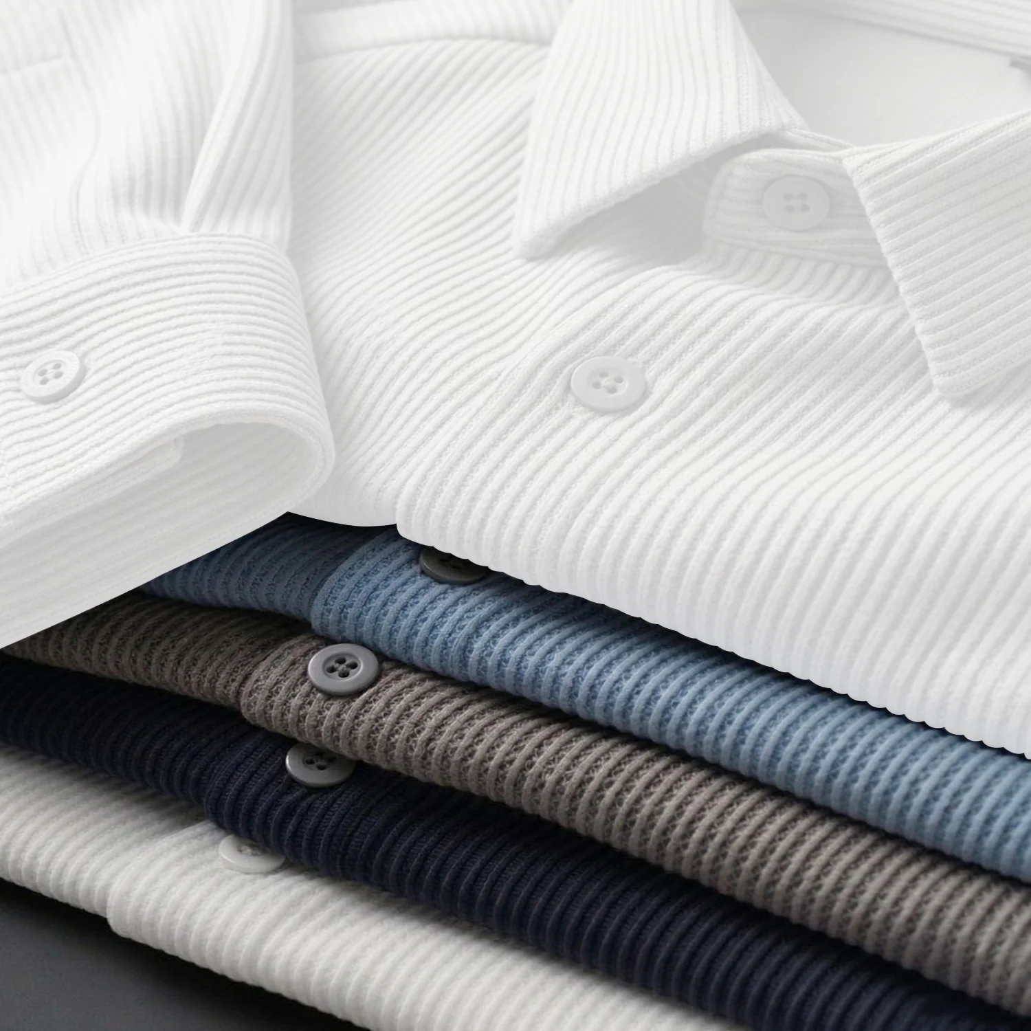 Corduroy Inspired Self-Cord Casual Shirts for Men Blended Fabric - White - Image 4