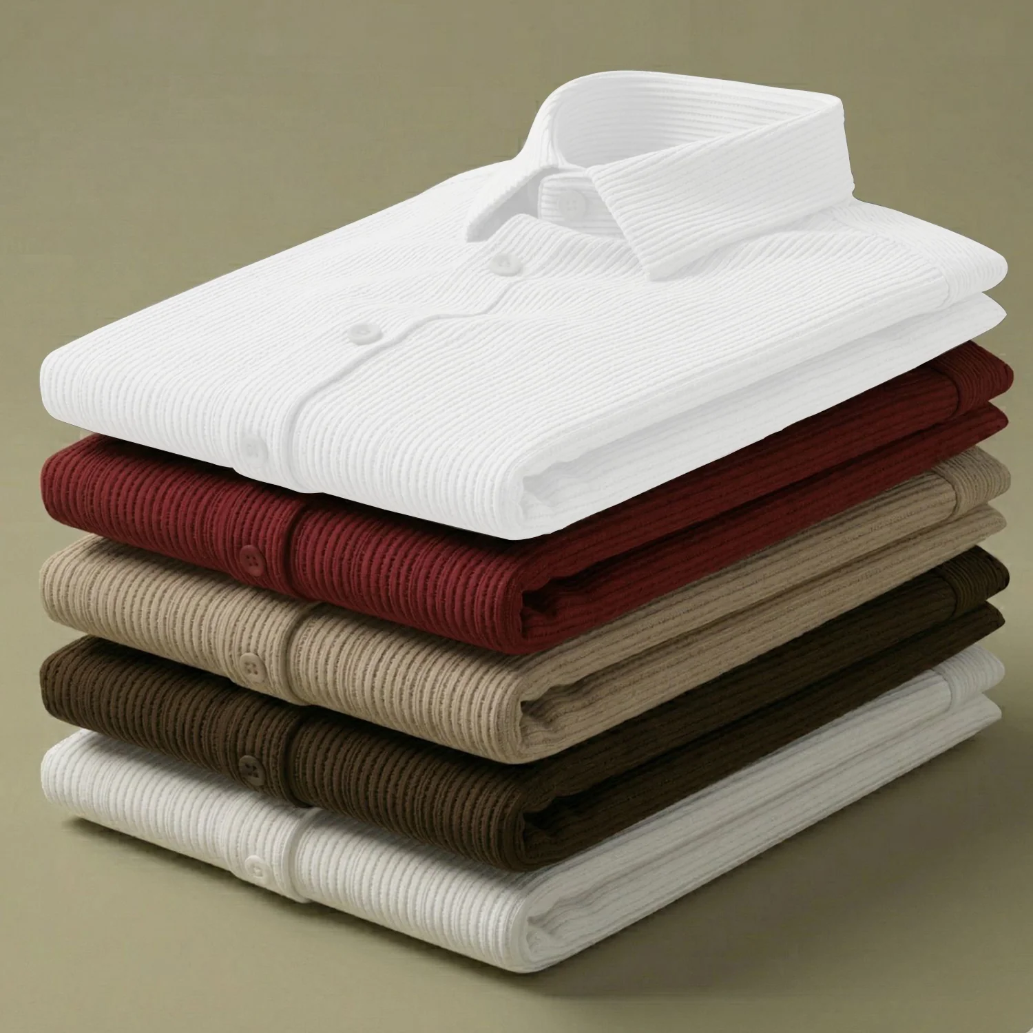 Corduroy Inspired Self-Cord Casual Shirts for Men Blended Fabric - White - Image 5