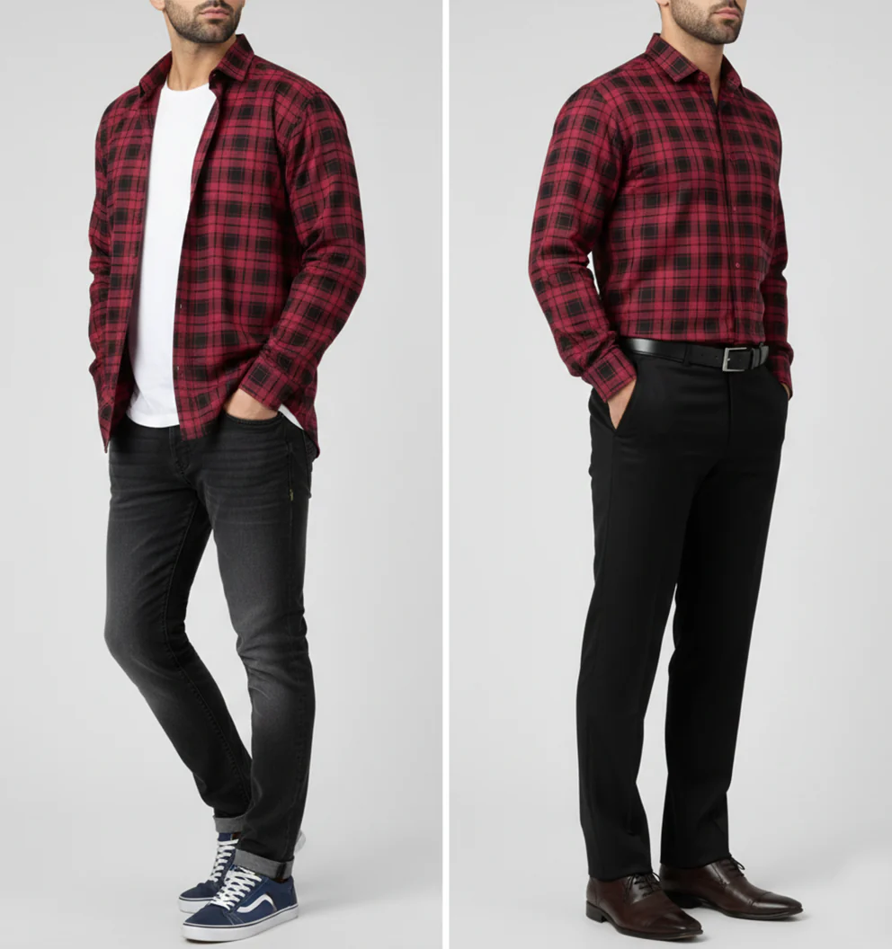 FORMAL COTTON CHECK SHIRTS FOR MEN - Red Plaid (Long Sleeve) - Image 3