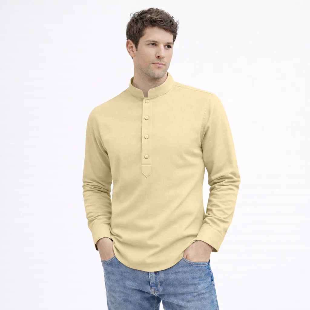 Cotton Chinese Collar Short Kurta for Men | Traditional Nehru Ethnic Shirts | Daily Wear-Cream - Image 3