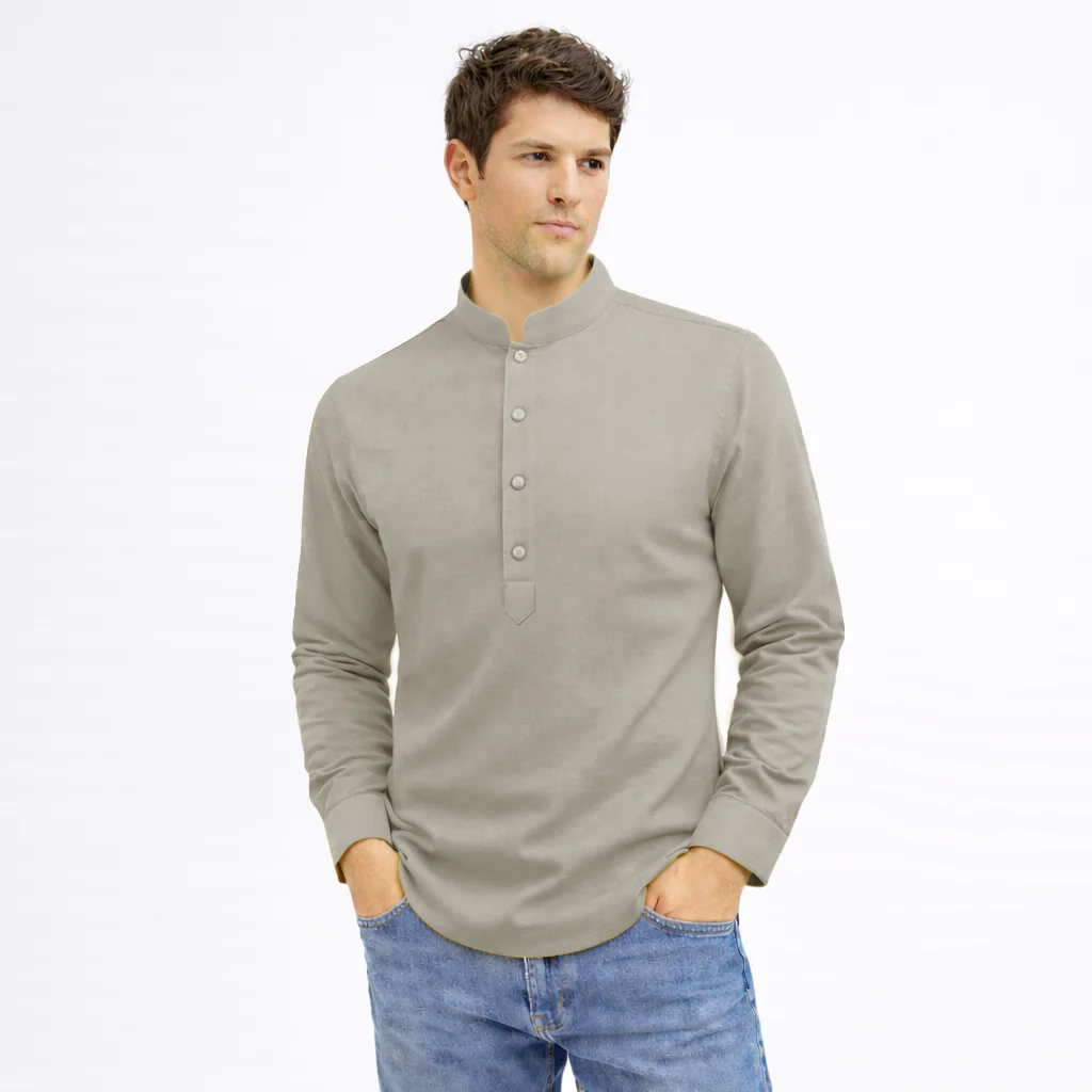 Cotton Chinese Collar Short Kurta for Men | Traditional Nehru Ethnic Shirts | Daily Wear-Grey - Image 3