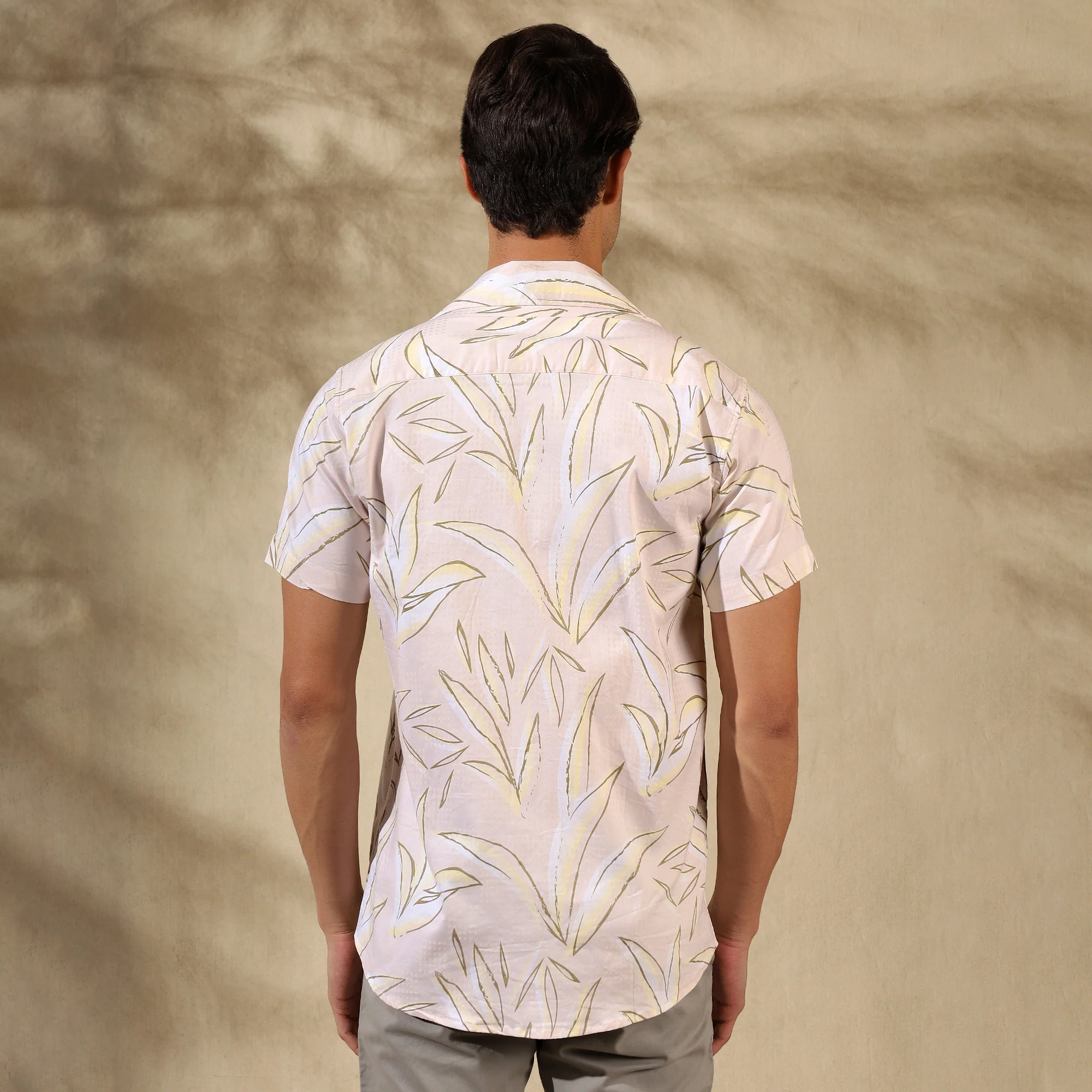 CREAM HALF CASUAL PRINTED COTTON SHIRT REGULAR FIT FOR MEN - Image 3