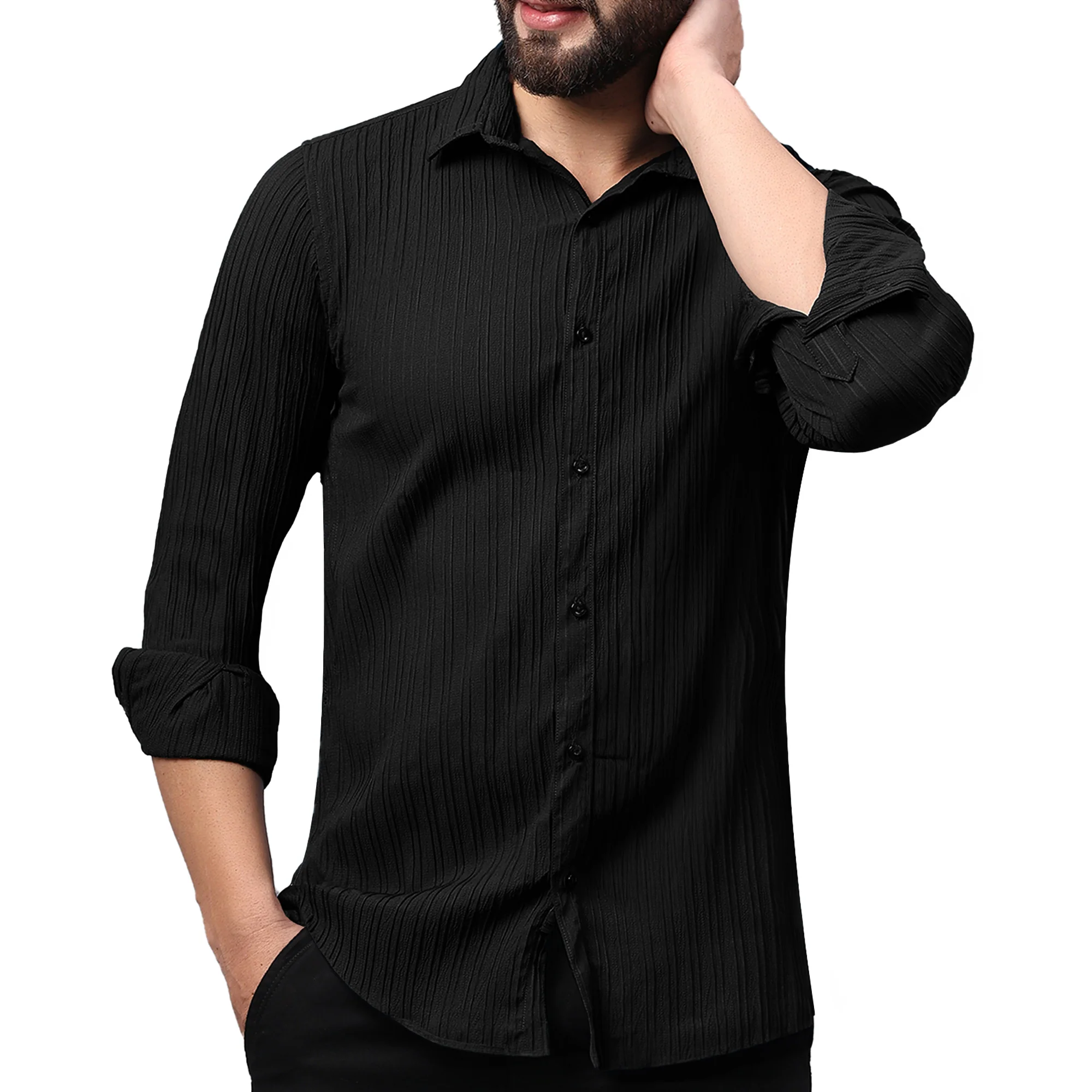 SELF-STRIPE TEXTURED POPCORN SHIRT | CASUAL SHIRTS FOR MEN - Image 3