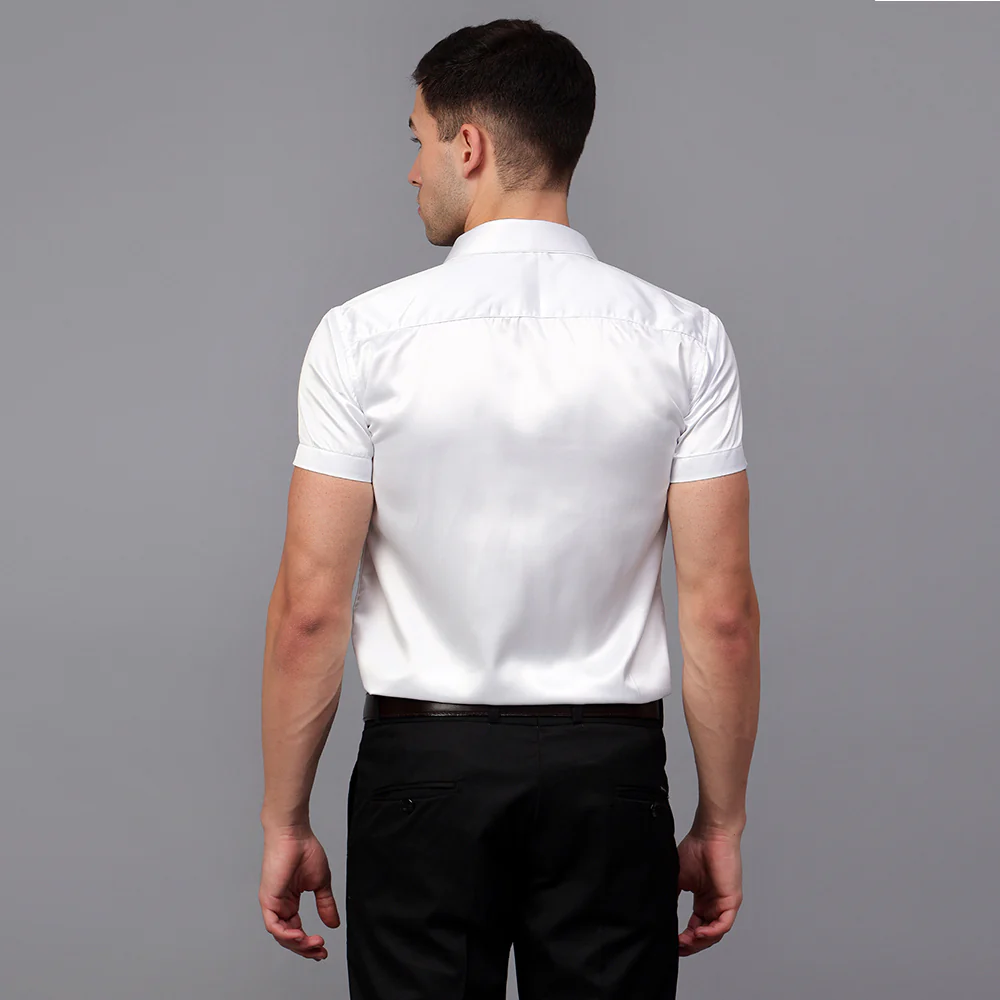 Men’s Satin Half Sleeve Formal Shirt – Premium Soft & Shiny Finish-White - Image 3