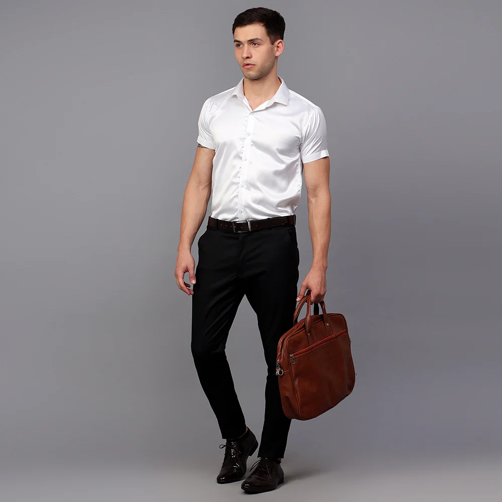 Men’s Satin Half Sleeve Formal Shirt – Premium Soft & Shiny Finish-White - Image 5