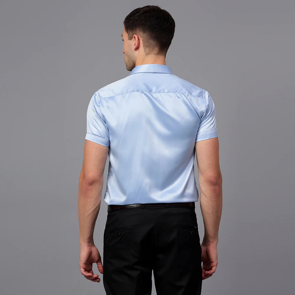 Men’s Satin Half Sleeve Formal Shirt – Premium Soft & Shiny Finish-Sky Blue - Image 3