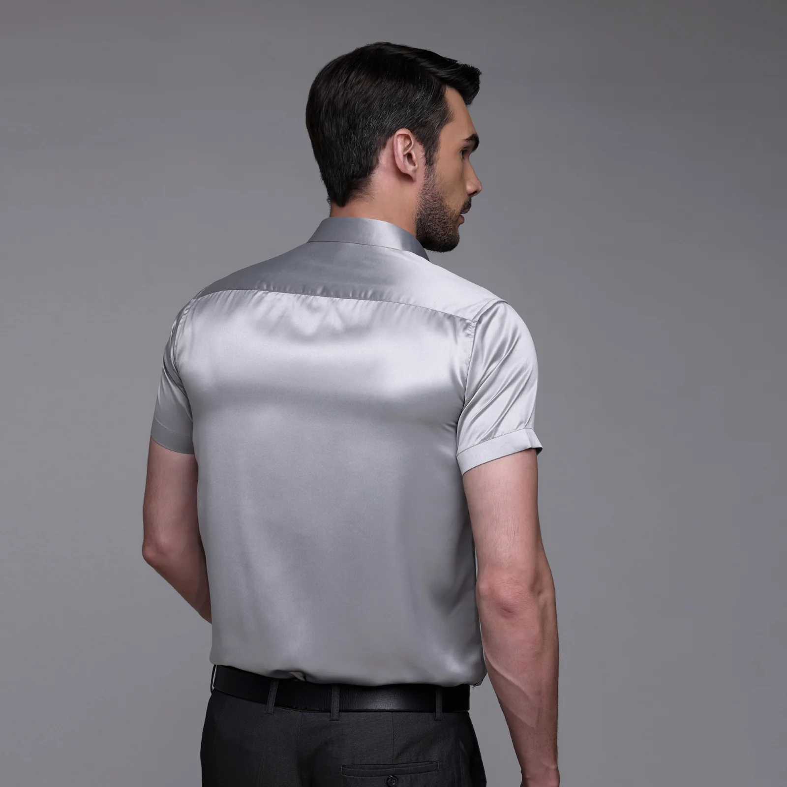 Men’s Satin Half Sleeve Formal Shirt – Premium Soft & Shiny Finish-Grey - Image 4