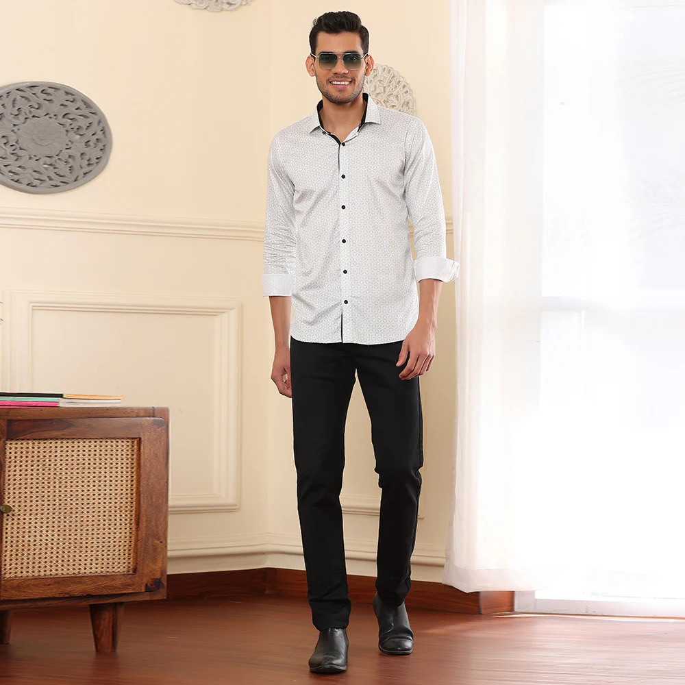 PRINTED SHIRTS | FORMAL & CASUAL SHIRTS FOR MEN | FILO HEVIS GEOMETRIC PRINTS SHIRT COLLECTION-White - Image 3