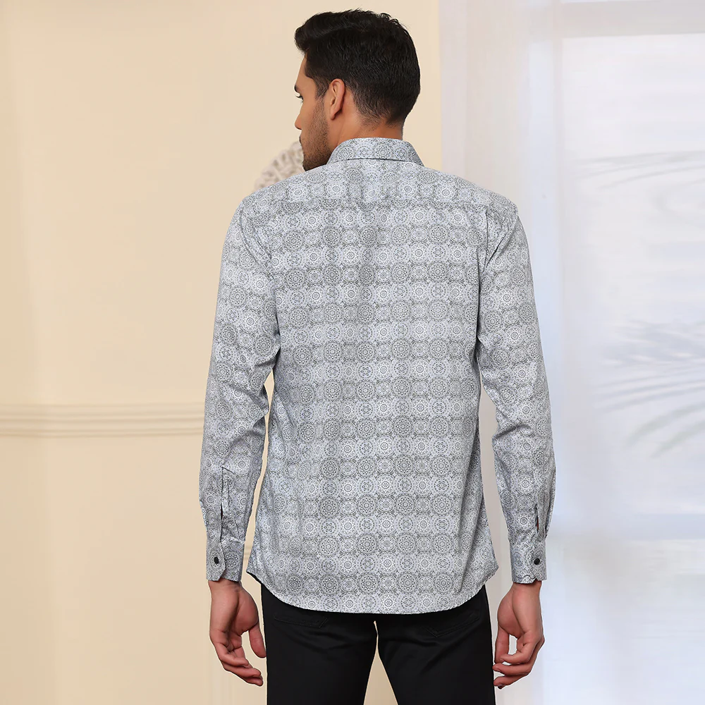 Geometrical Print Casual Shirt Grey Color - Image 3