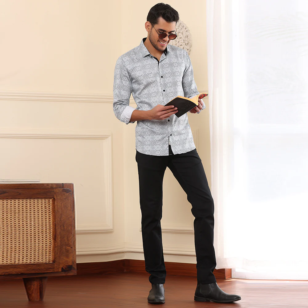 Geometrical Print Casual Shirt Grey Color - Image 5