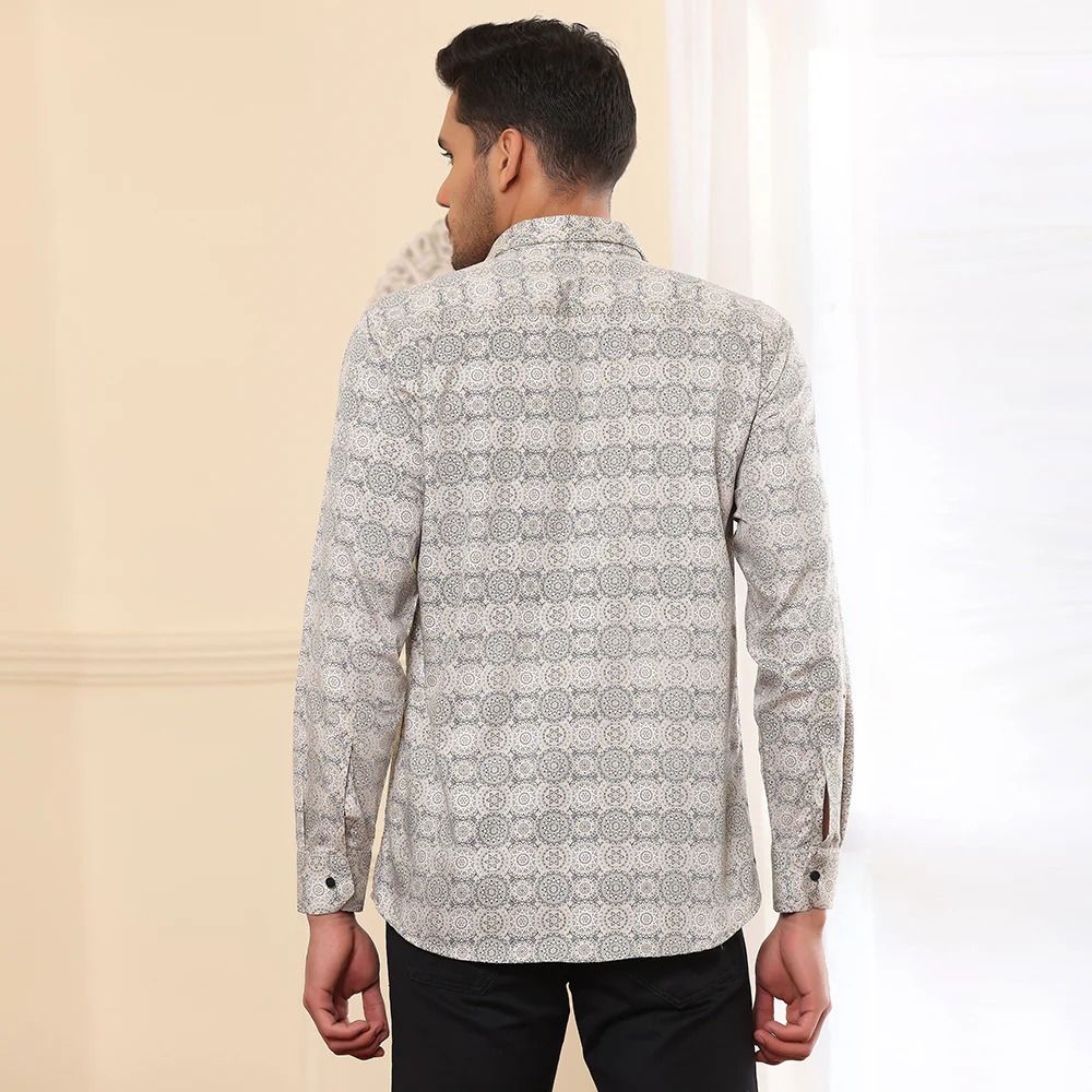 Geometrical Print Casual Shirt Beige color - Image 3