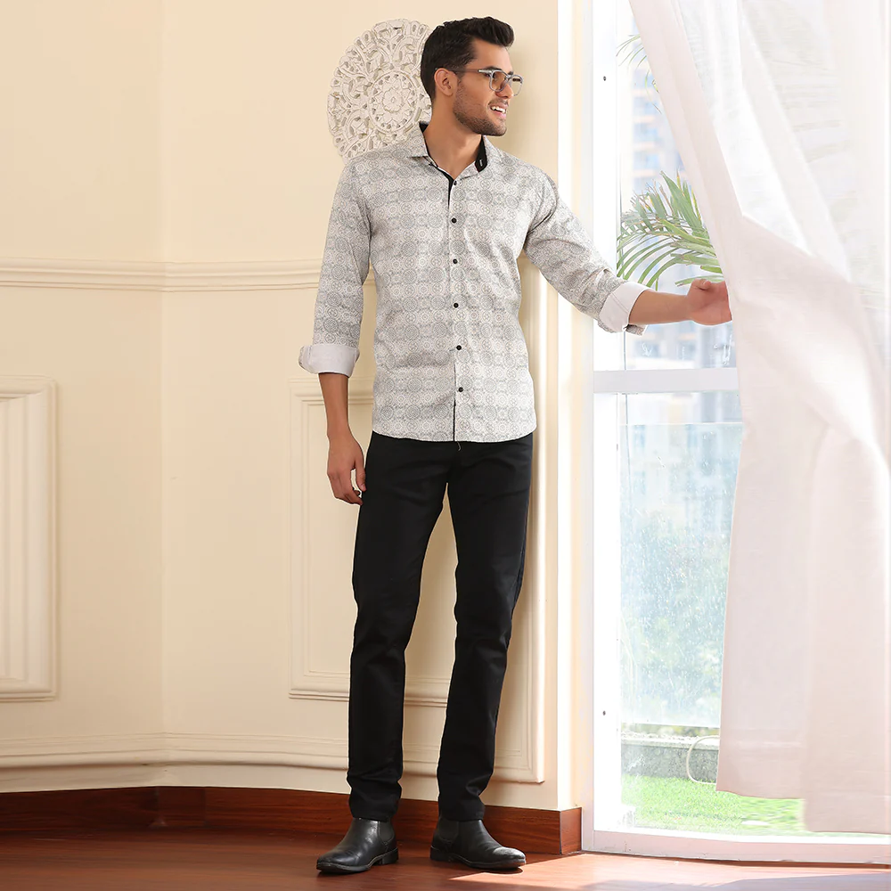 Geometrical Print Casual Shirt Beige color - Image 5