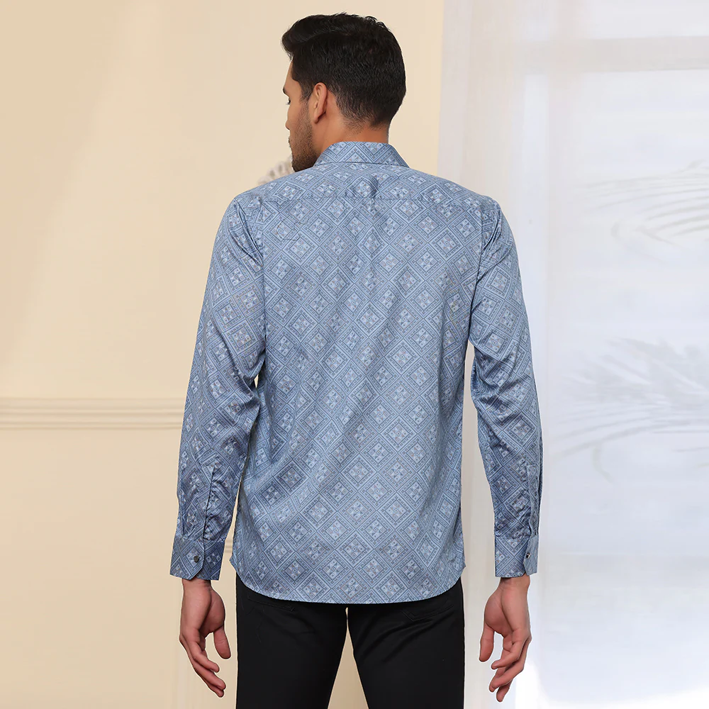Geometrical Print Casual Shirt Blue color - Image 3