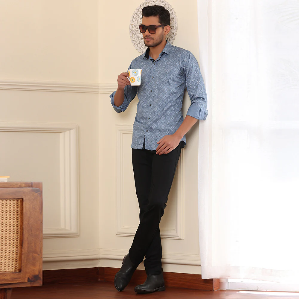 Geometrical Print Casual Shirt Blue color - Image 5