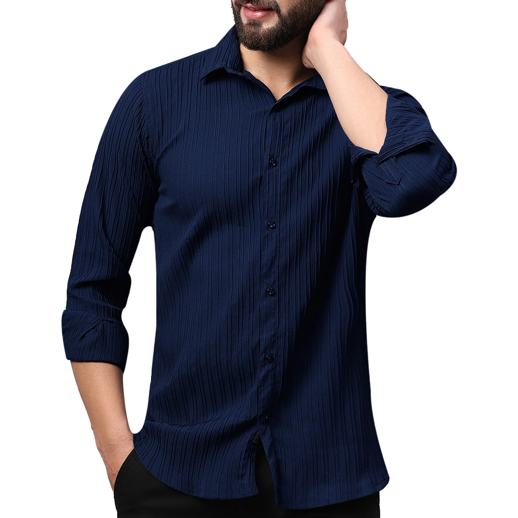 SELF-STRIPE TEXTURED POPCORN SHIRT | CASUAL SHIRTS FOR MEN - Image 3