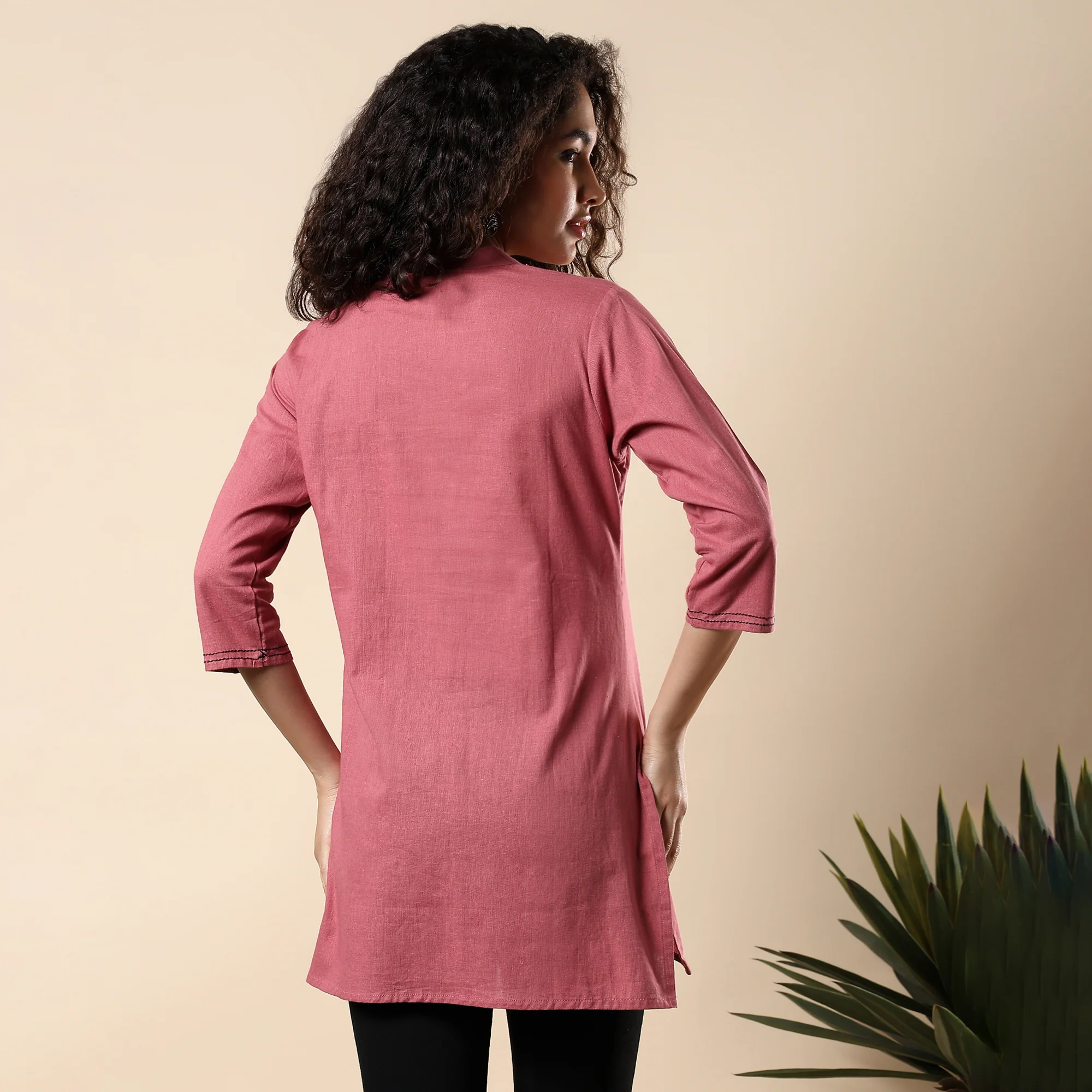 GORGEOUS PINK FLORAL EMBROIDERED WOMEN KURTI | COTTON SHORT TUNIC FOR EVERYDAY WEAR - Image 3