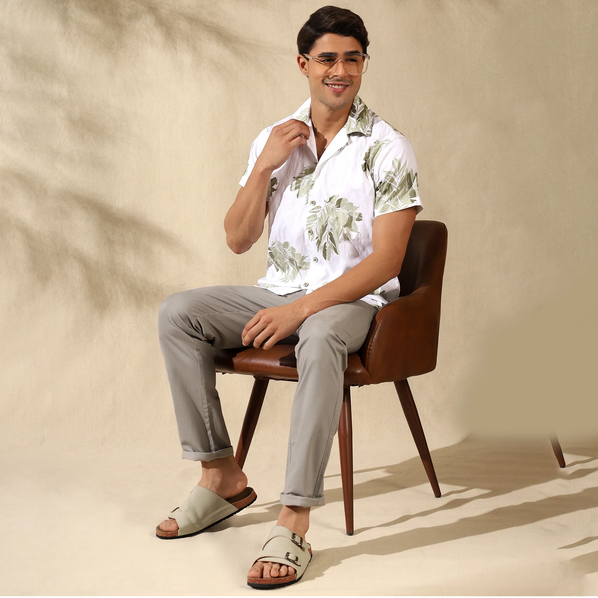 GREEN HALF CASUAL PRINTED COTTON SHIRT REGULAR FIT FOR MEN - Image 4