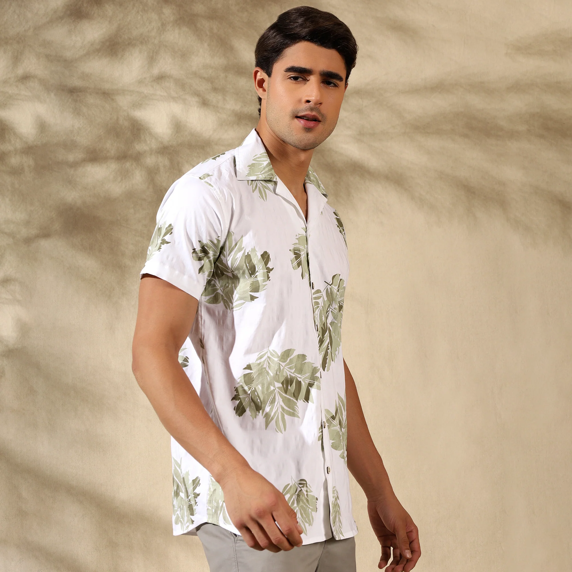 GREEN HALF CASUAL PRINTED COTTON SHIRT REGULAR FIT FOR MEN - Image 5