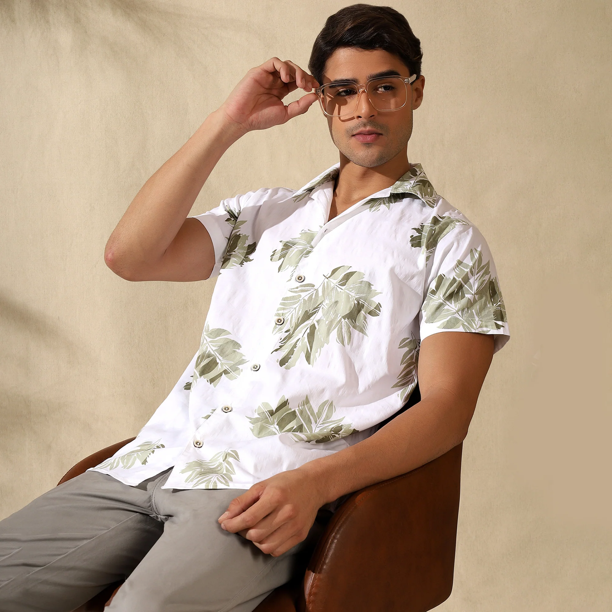 GREEN HALF CASUAL PRINTED COTTON SHIRT REGULAR FIT FOR MEN - Image 6