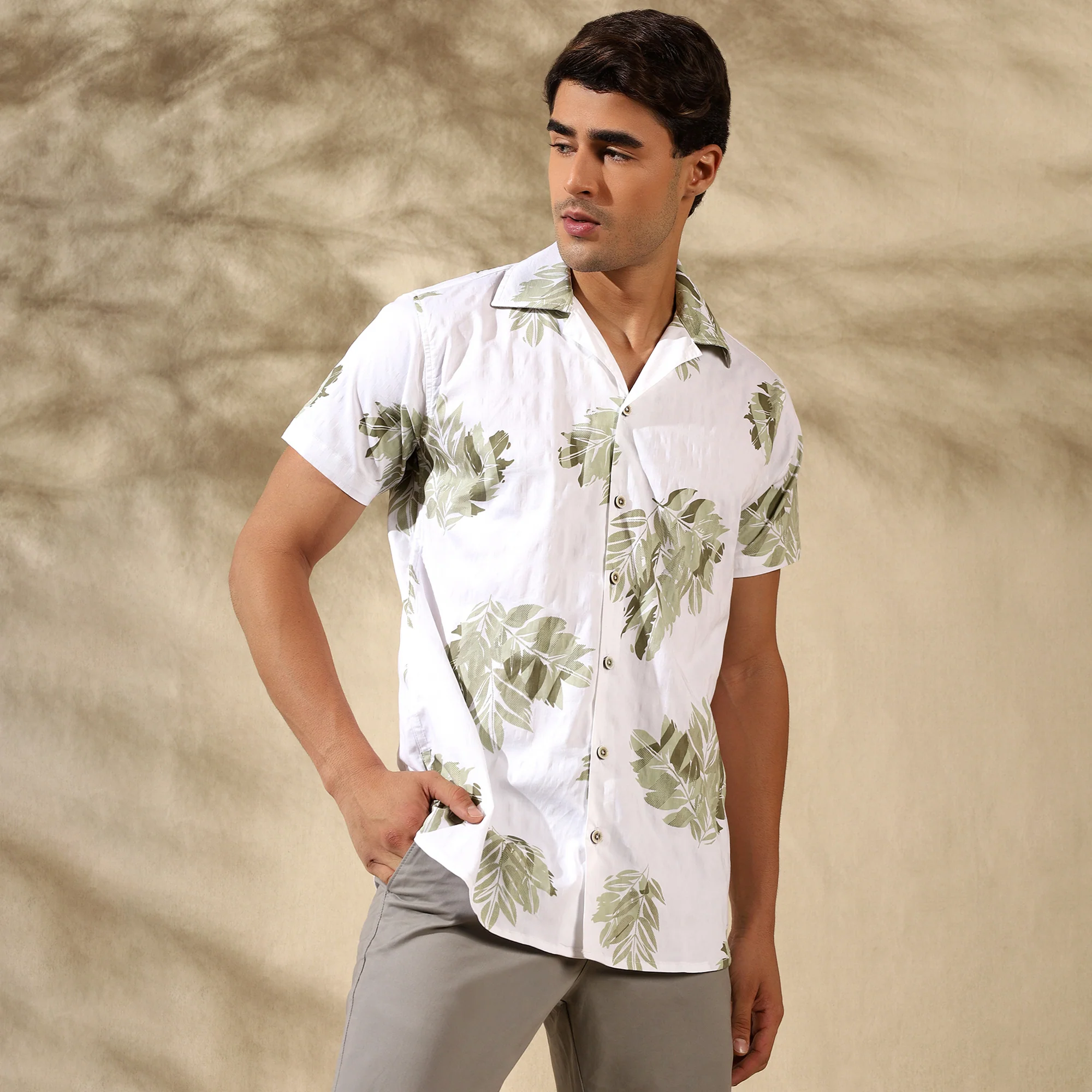 GREEN HALF CASUAL PRINTED COTTON SHIRT REGULAR FIT FOR MEN - Image 7