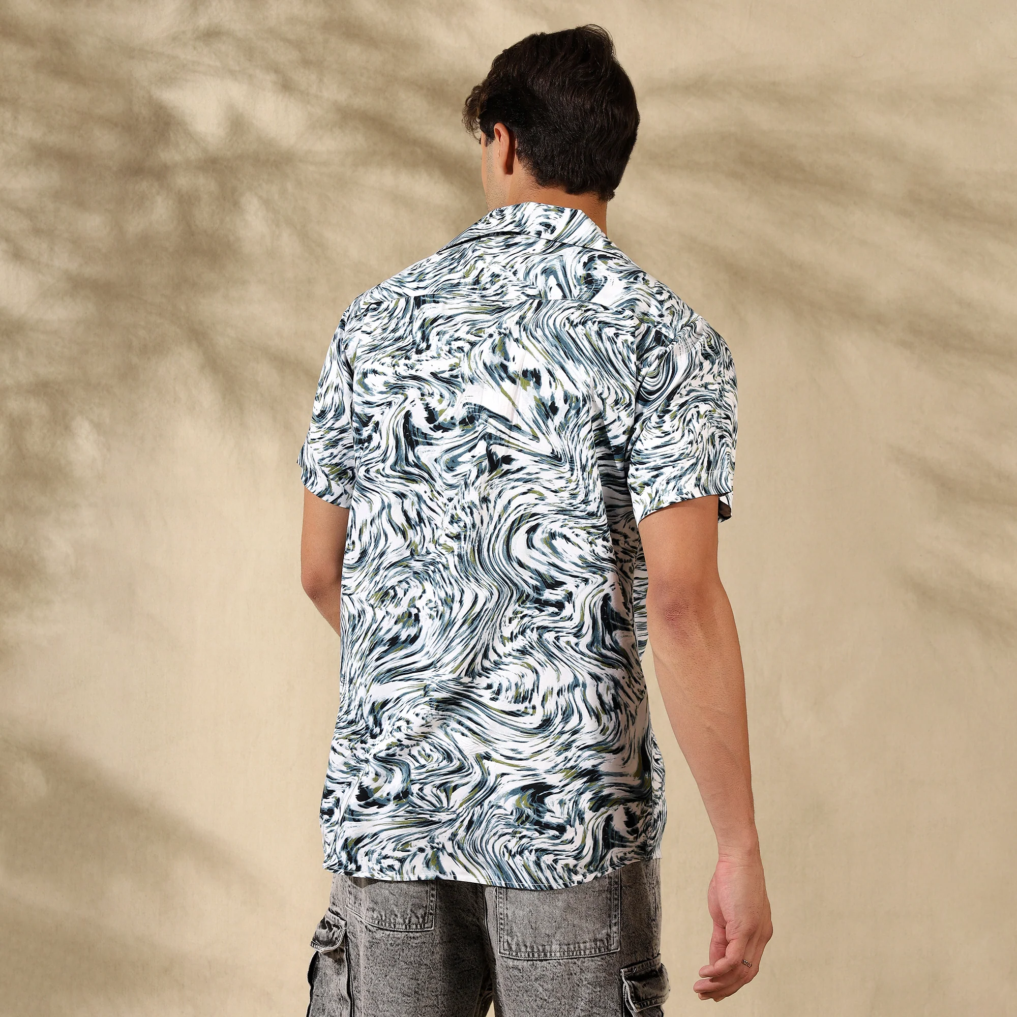 GREEN HALF CASUAL PRINTED COTTON SHIRT REGULAR FIT FOR MEN - Image 3