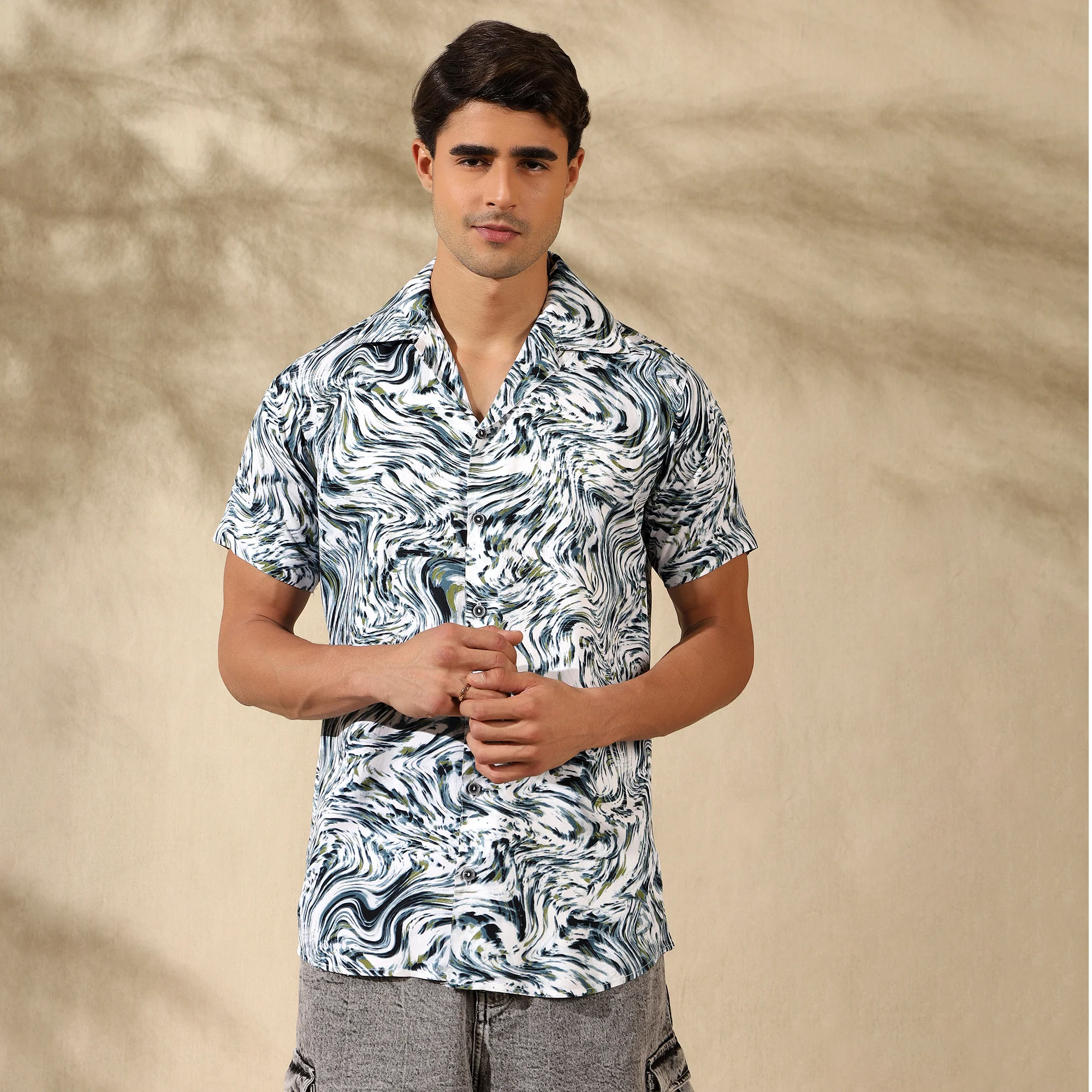 GREEN HALF CASUAL PRINTED COTTON SHIRT REGULAR FIT FOR MEN - Image 7