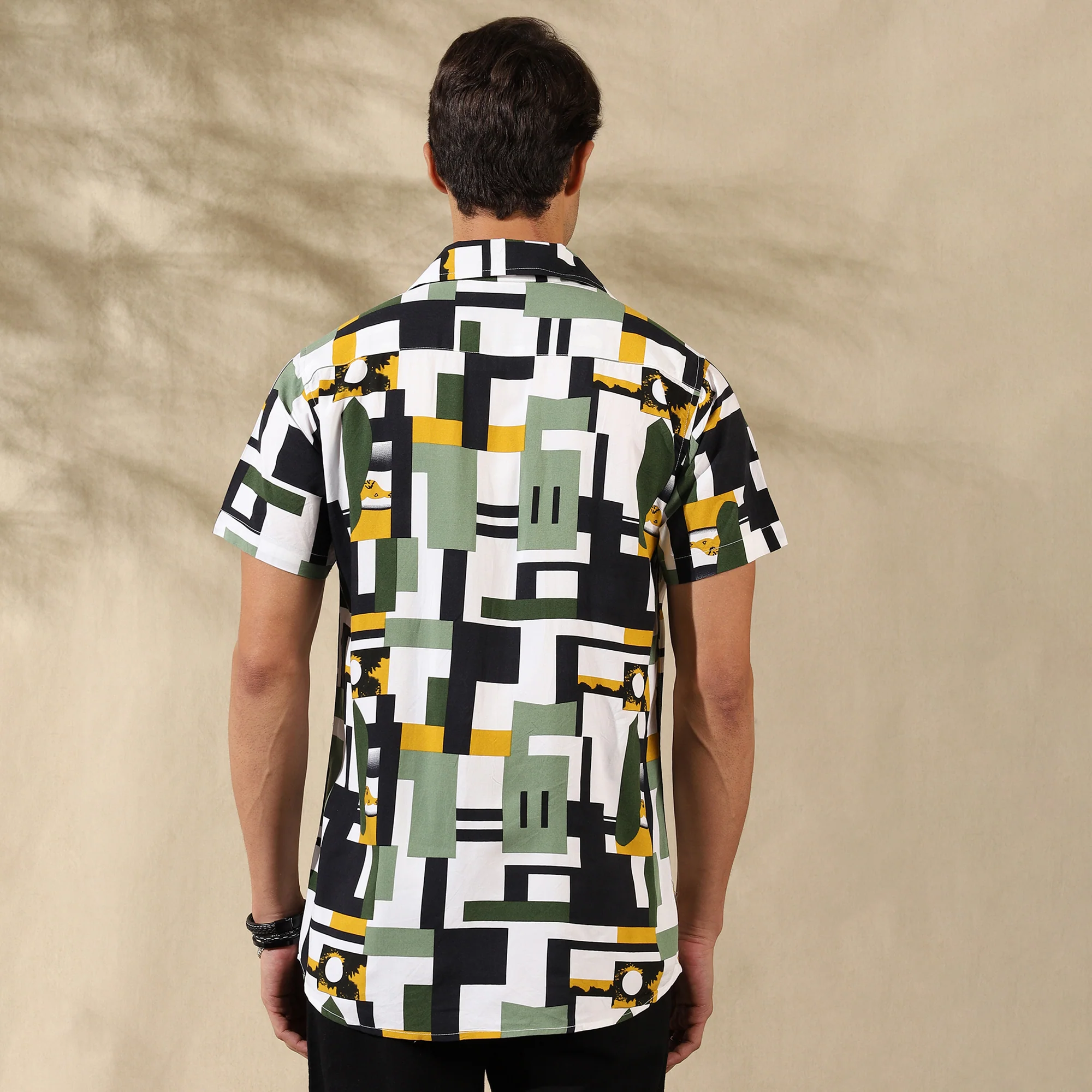 GREEN HALF CASUAL PRINTED COTTON SHIRT REGULAR FIT FOR MEN - Image 3