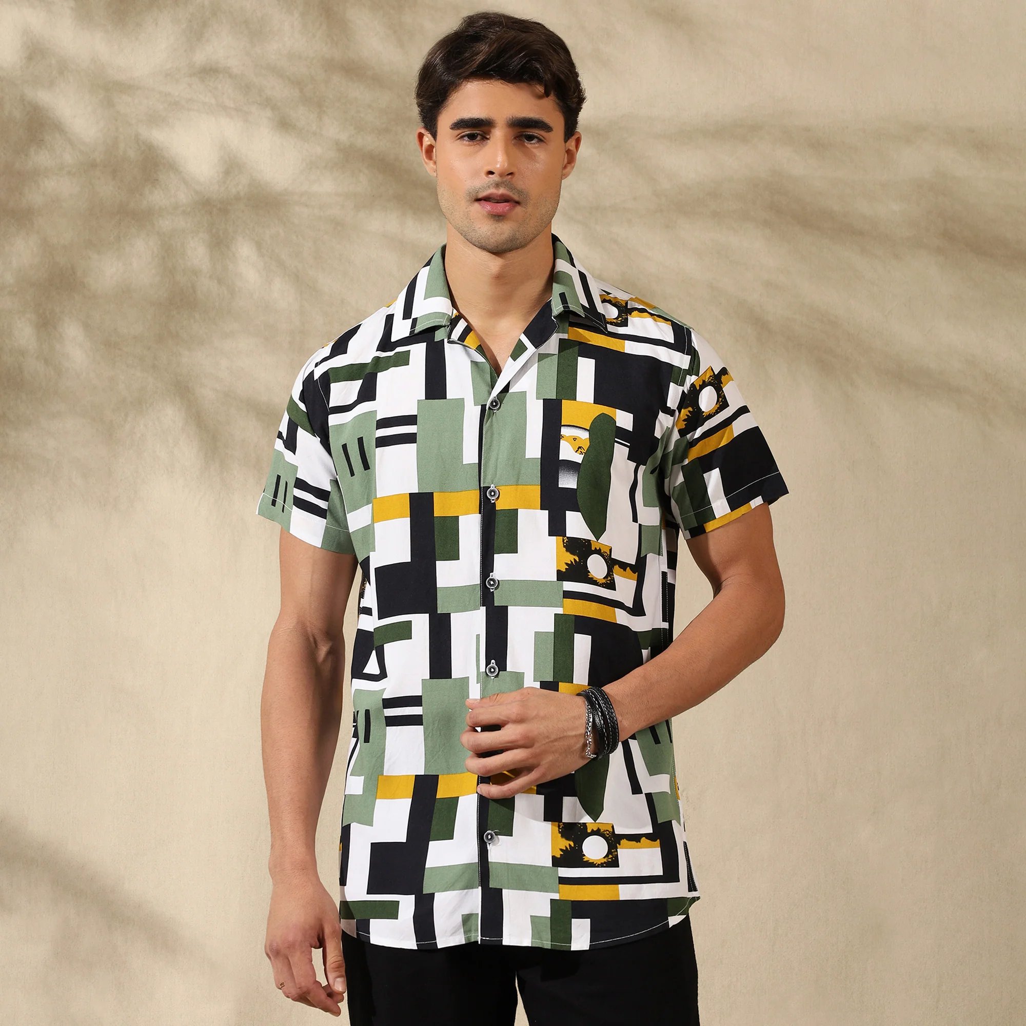GREEN HALF CASUAL PRINTED COTTON SHIRT REGULAR FIT FOR MEN - Image 7