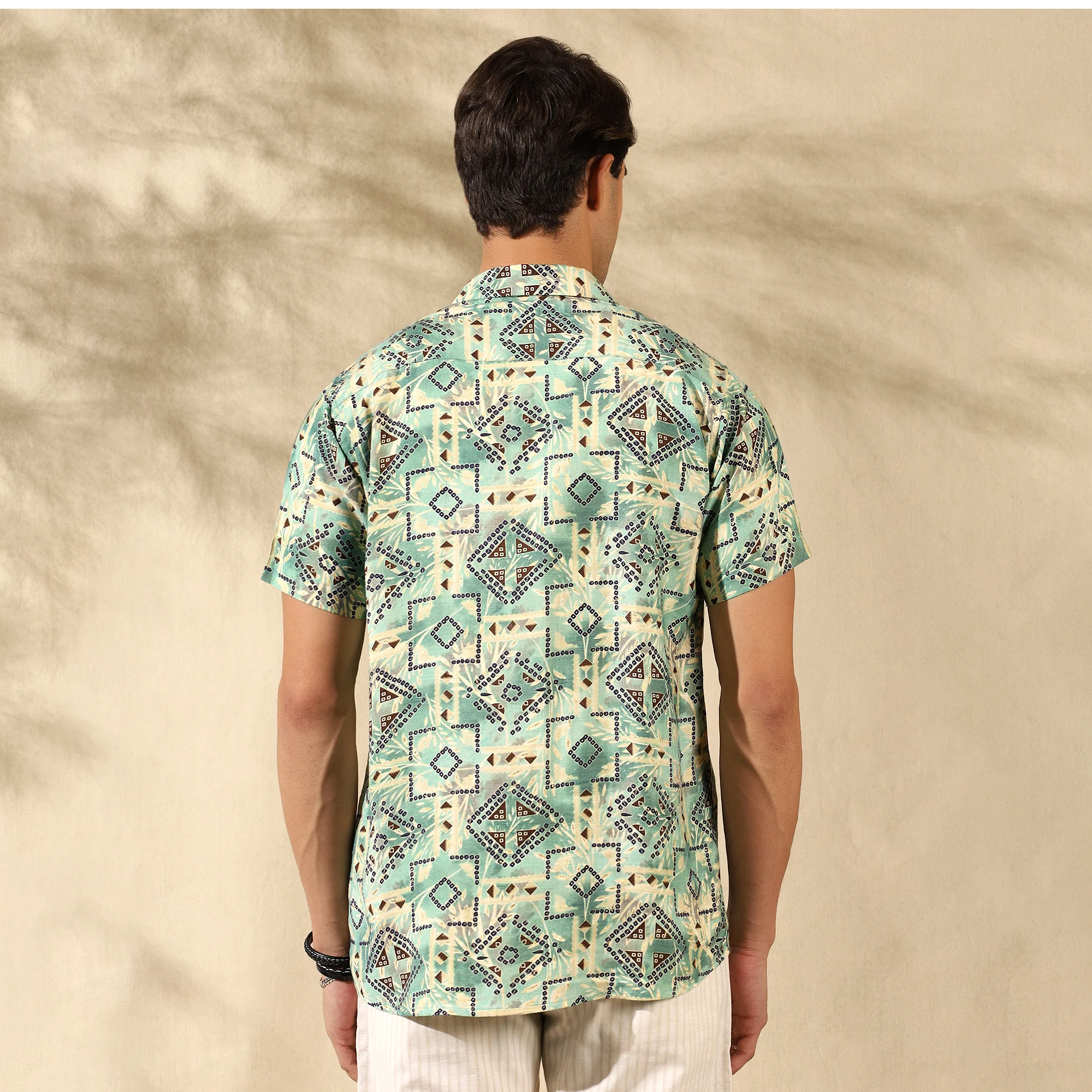 GREEN HALF CASUAL PRINTED COTTON SHIRT REGULAR FIT FOR MEN - Image 3