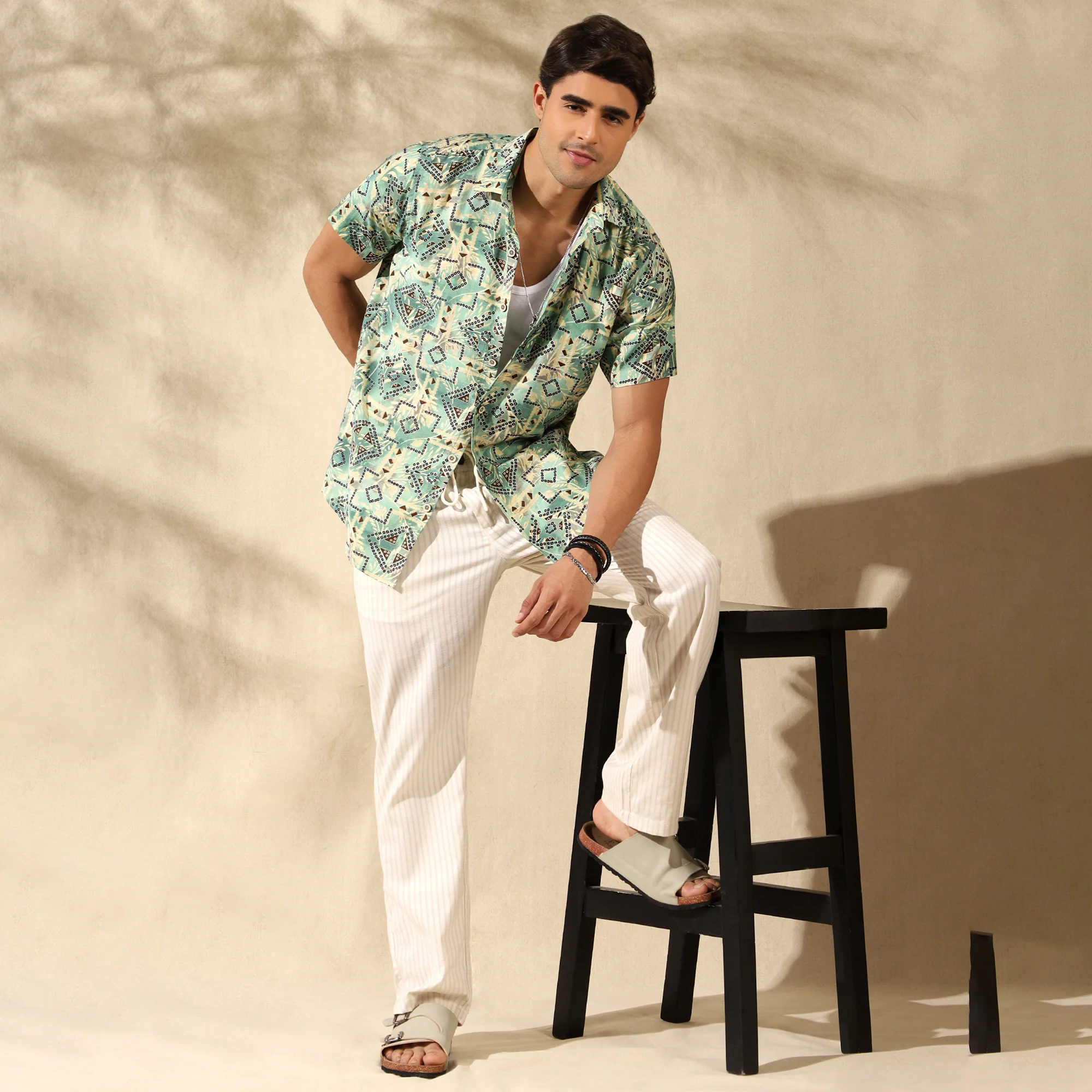 GREEN HALF CASUAL PRINTED COTTON SHIRT REGULAR FIT FOR MEN - Image 4