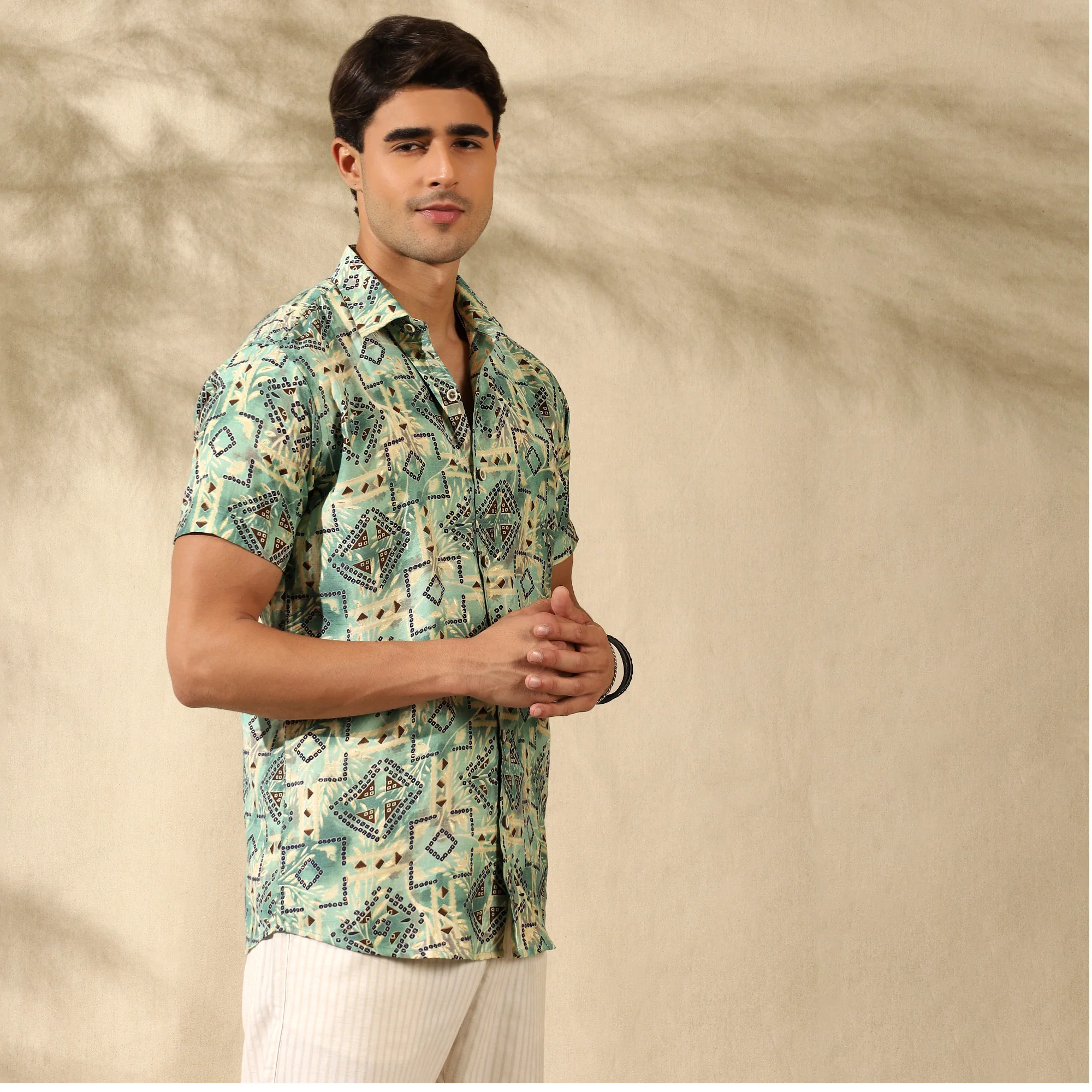 GREEN HALF CASUAL PRINTED COTTON SHIRT REGULAR FIT FOR MEN - Image 5