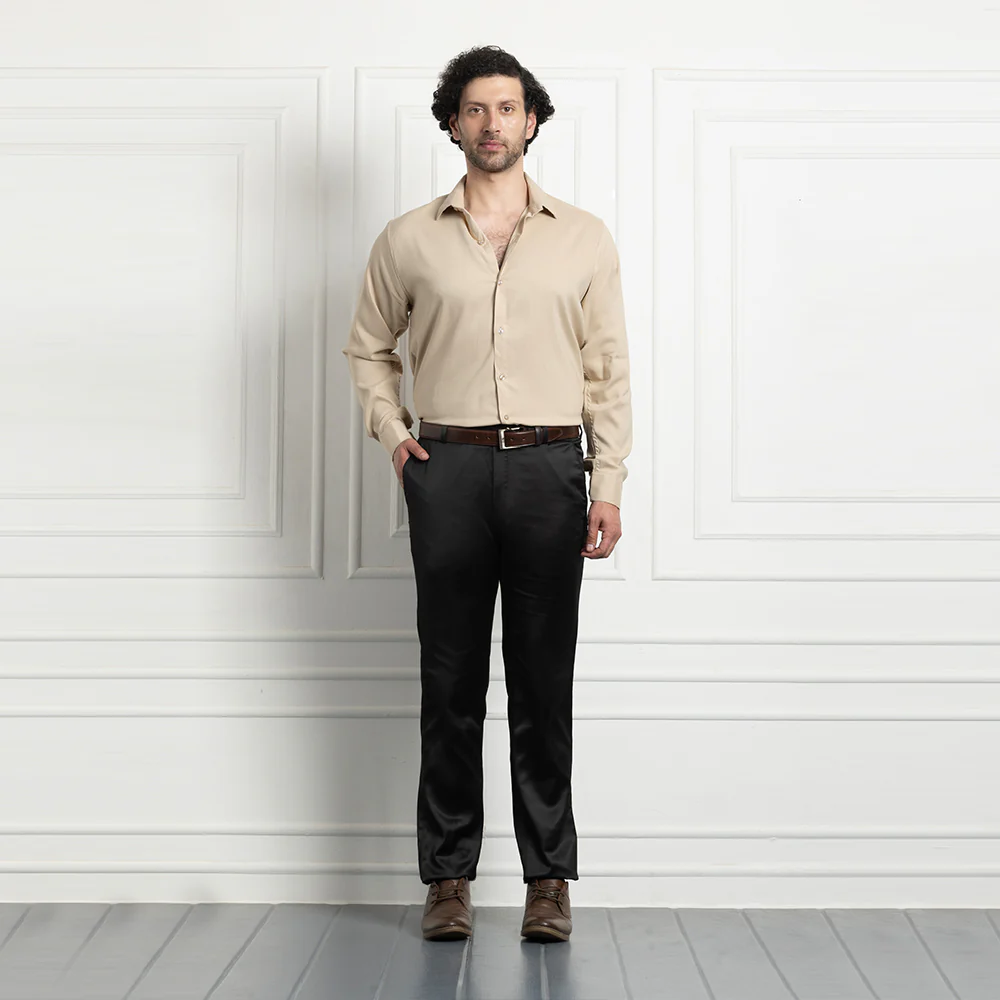 Men Mustang Lycra Soft Stretchable Shirt- Beige - Image 3