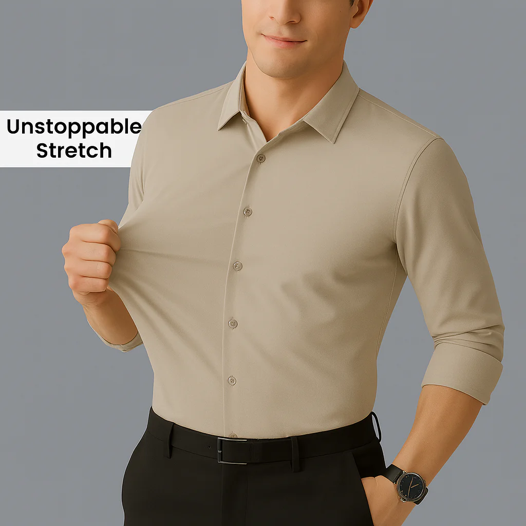 Men Mustang Lycra Soft Stretchable Shirt- Beige - Image 4