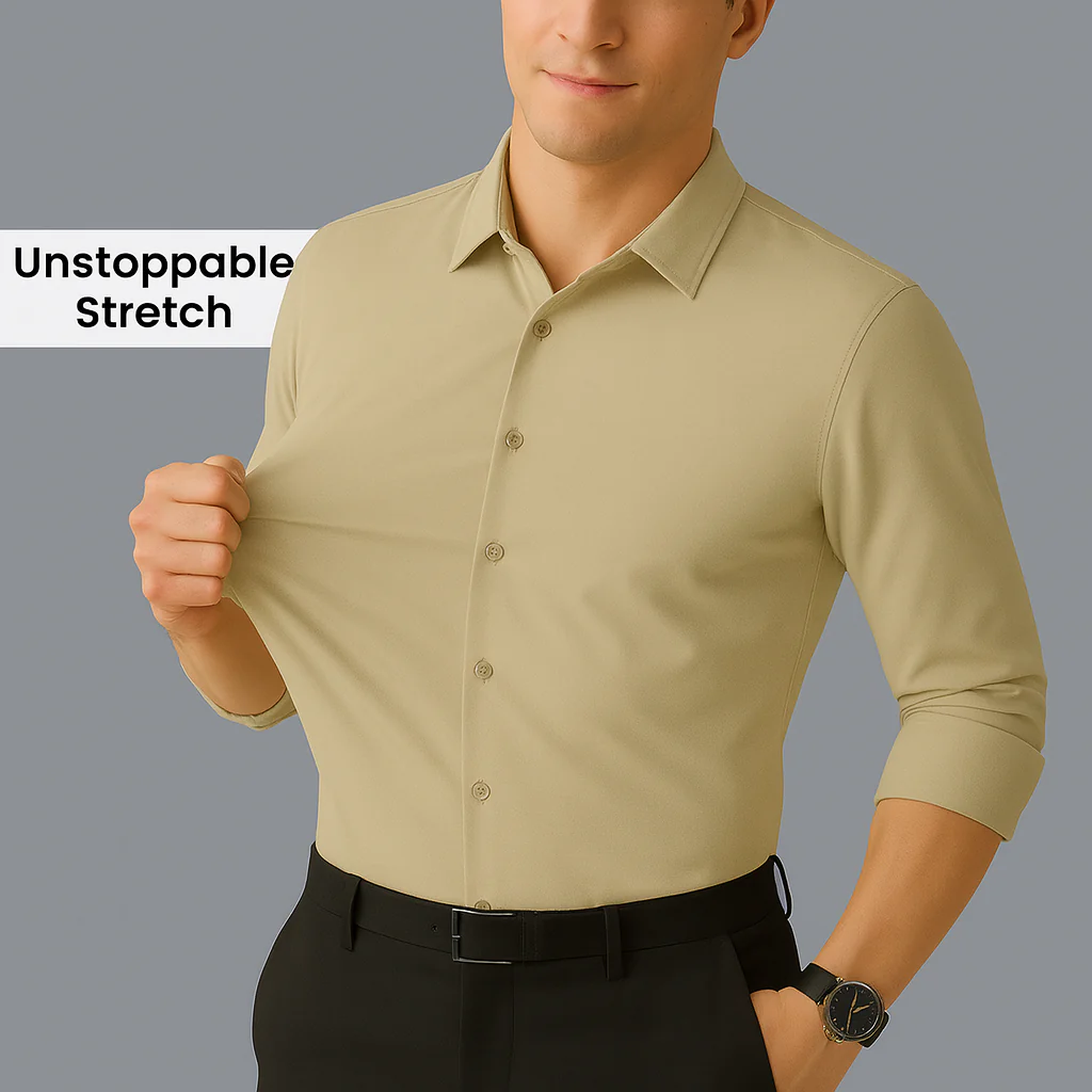 Men Mustang Lycra Soft Stretchable Shirt- Cream Yellow - Image 4