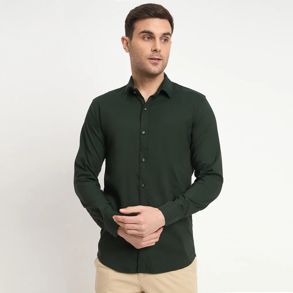 Men Mustang Lycra Soft Stretchable Shirt- Dark Green - Image 3